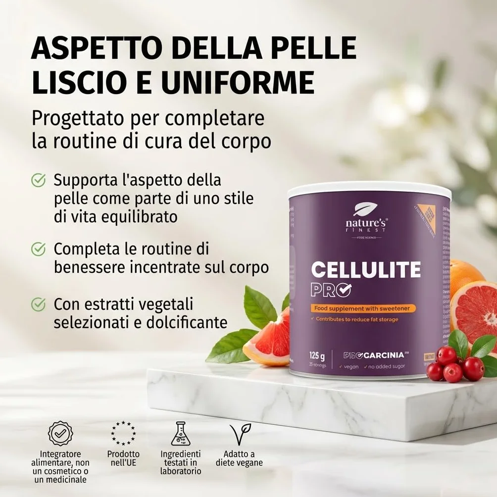 Nature's Finest Cellulite PRO Integratore Alimentare in Polvere Garcinia Cambogia Estratto Vino Rosso 125g