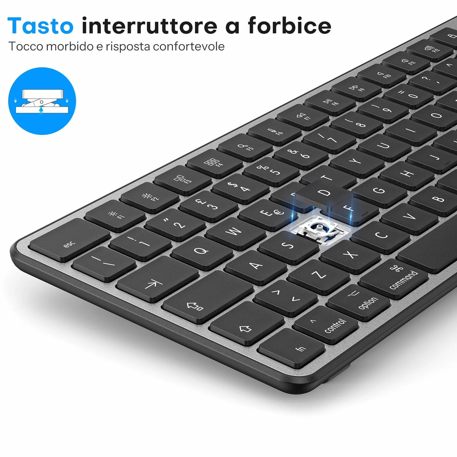 OMOTON Kit Tastiera e Mouse Bluetooth per Mac, Nuovo Tastiera e Mouse Ricaricabile Bluetooth BT1/BT2/BT3 Multidispositivo per MacBook Pro/Air, Mac Mini iMac, iMac Pro, Layout Italiano QWERTY, Grigio
