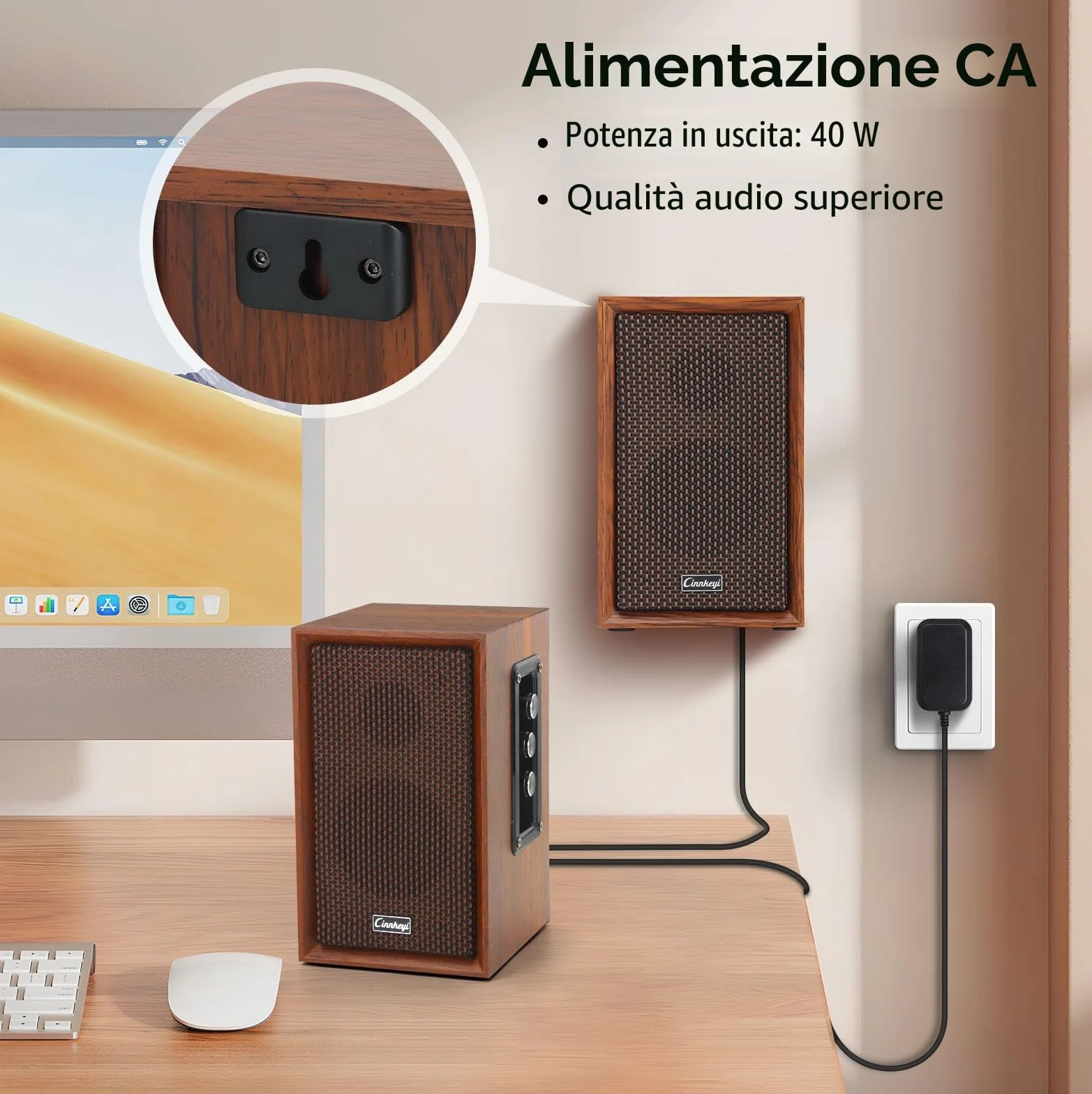 Altoparlanti da Scaffale Attivi Hi-Fi 40W DSP 2.0 in Legno Bluetooth USB RCA AUX per PC TV Laptop