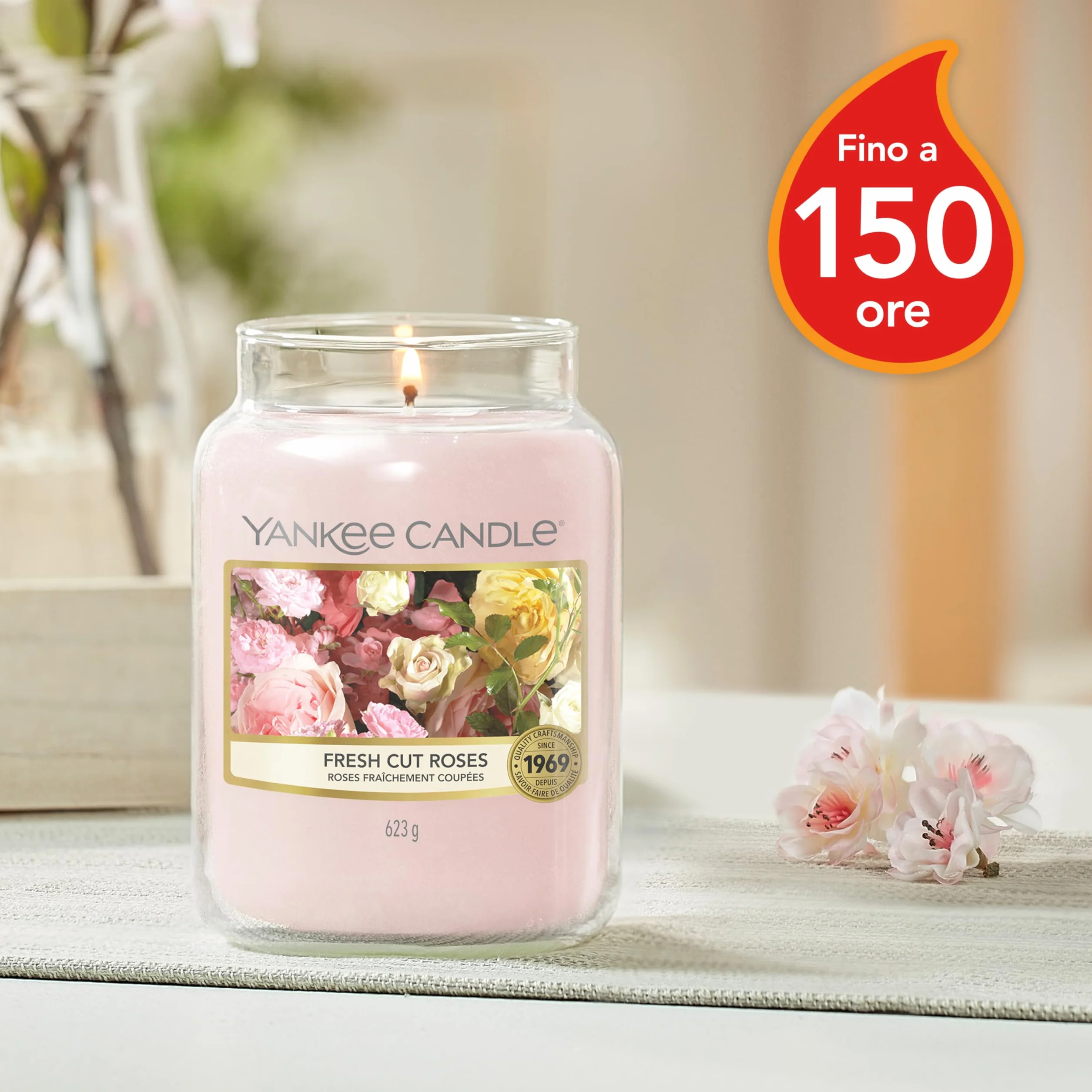 Yankee Candle Candela profumata in giara grande Rose appena recise 150 Ore