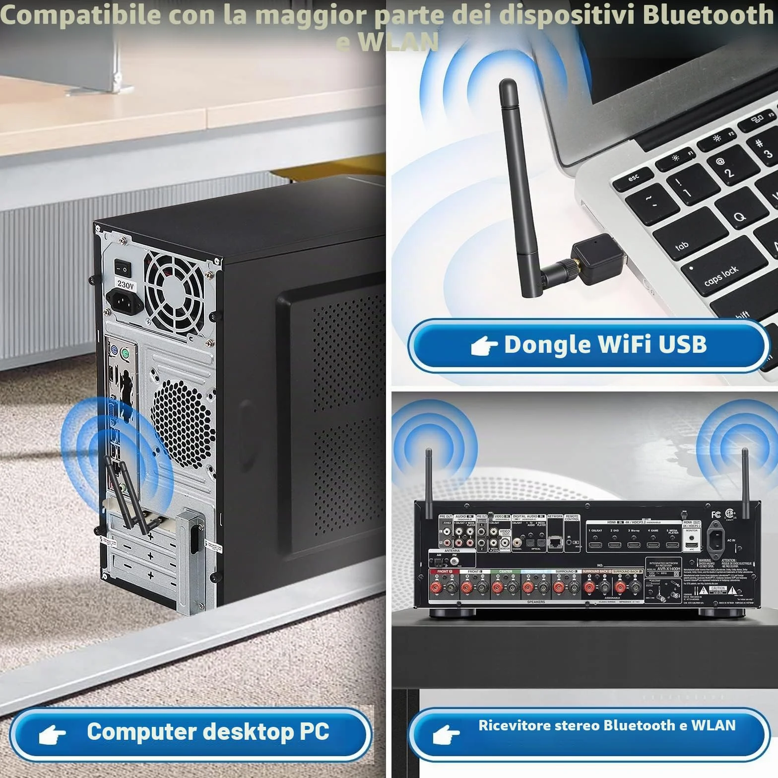 Bingfu Antenna WiFi 2,4 GHz 5 GHz 5,8 GHz Bibanda 3 dBi Maschio RP-SMA per Scheda Rete Wireless Router WiFi Telecamera IP Sicurezza Videocamera di Retromarcia Blutooth Stereo Adattatore USB