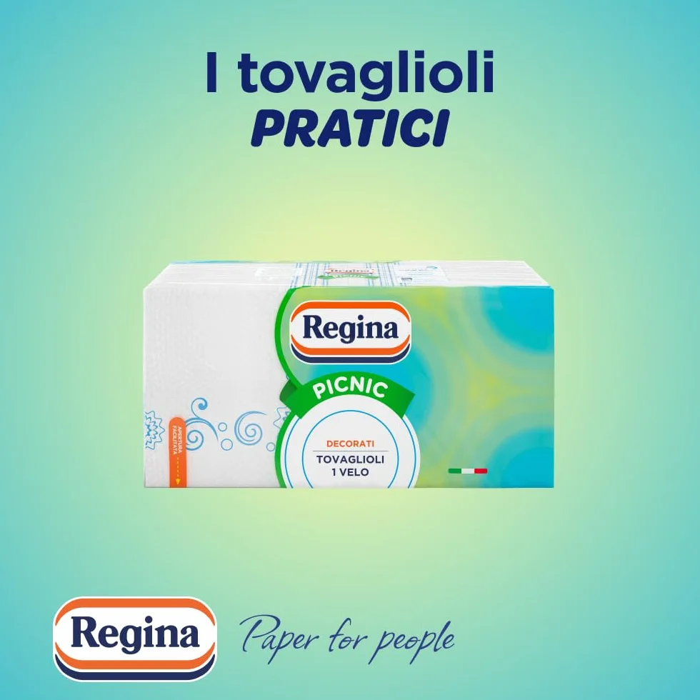 Regina Picnic Tovaglioli a 1 Velo 162 Pezzi, Decorazioni Assortite, 100% Pura Cellulosa Certificata FSC