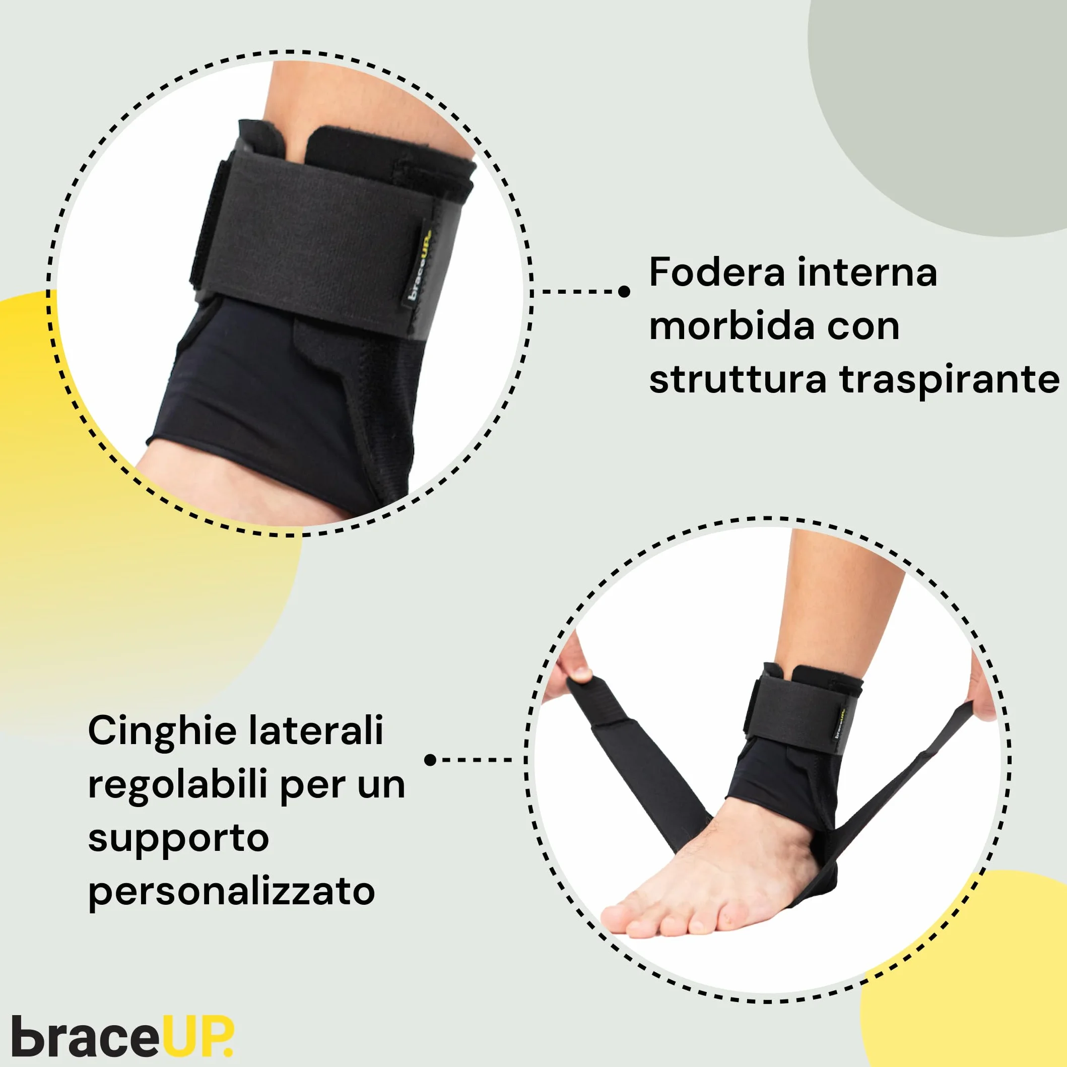 BraceUP Cavigliera Ortopedica uomo donna - Tutore caviglia sportivo per distorsione, stabilità, dolore piede, slogatura, tendinite d'Achille