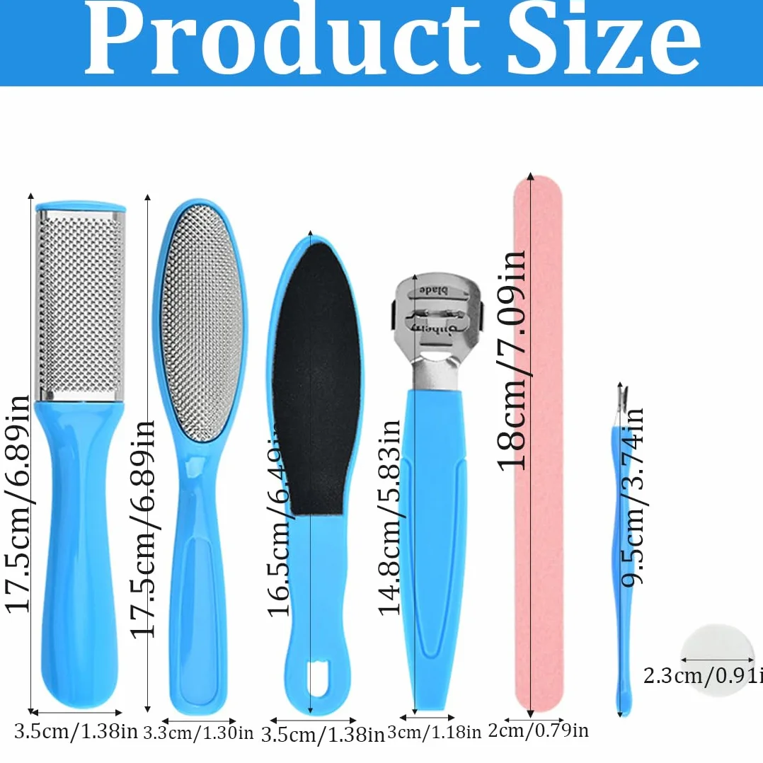 Set Professionale Pedicure 7 pezzi, Raspa Doppia Superficie Abrasiva, Rimozione Calli, Talloni Screpolati