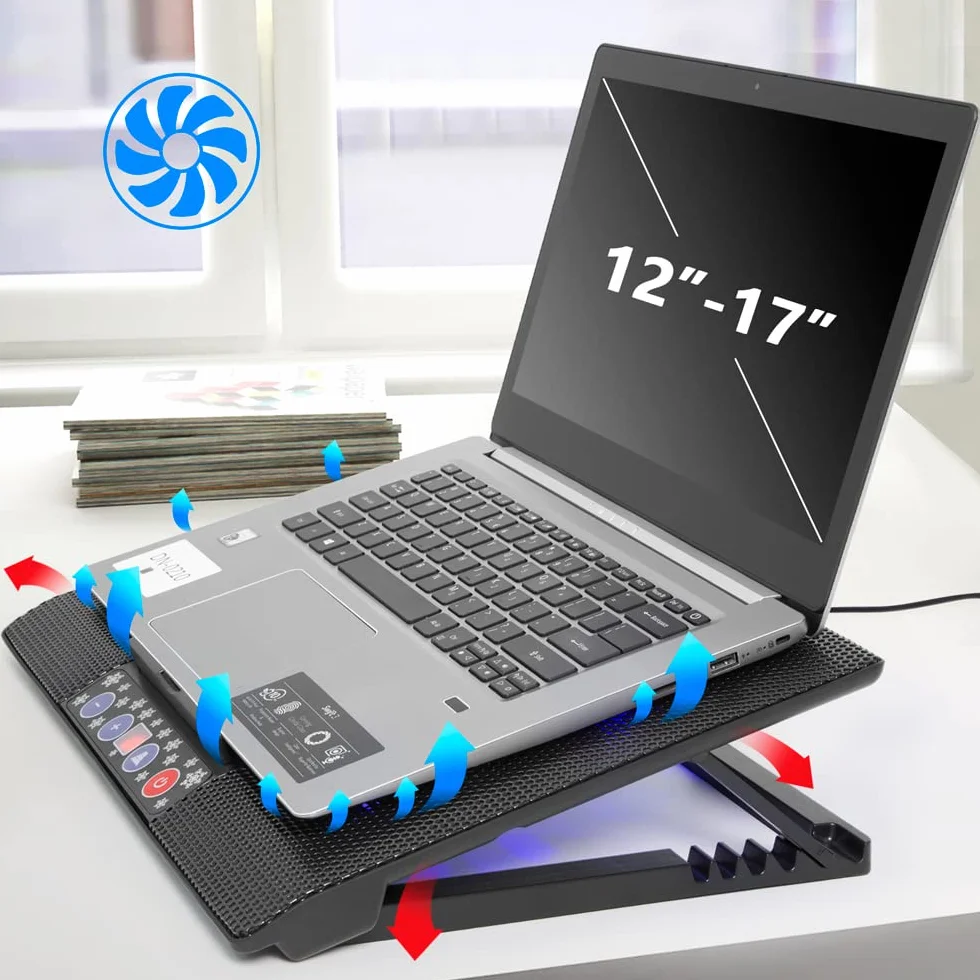 Base Raffreddamento PC Portatile, Supporto Notebook Altezza Regolabile Silenzioso per Laptop 12-17"