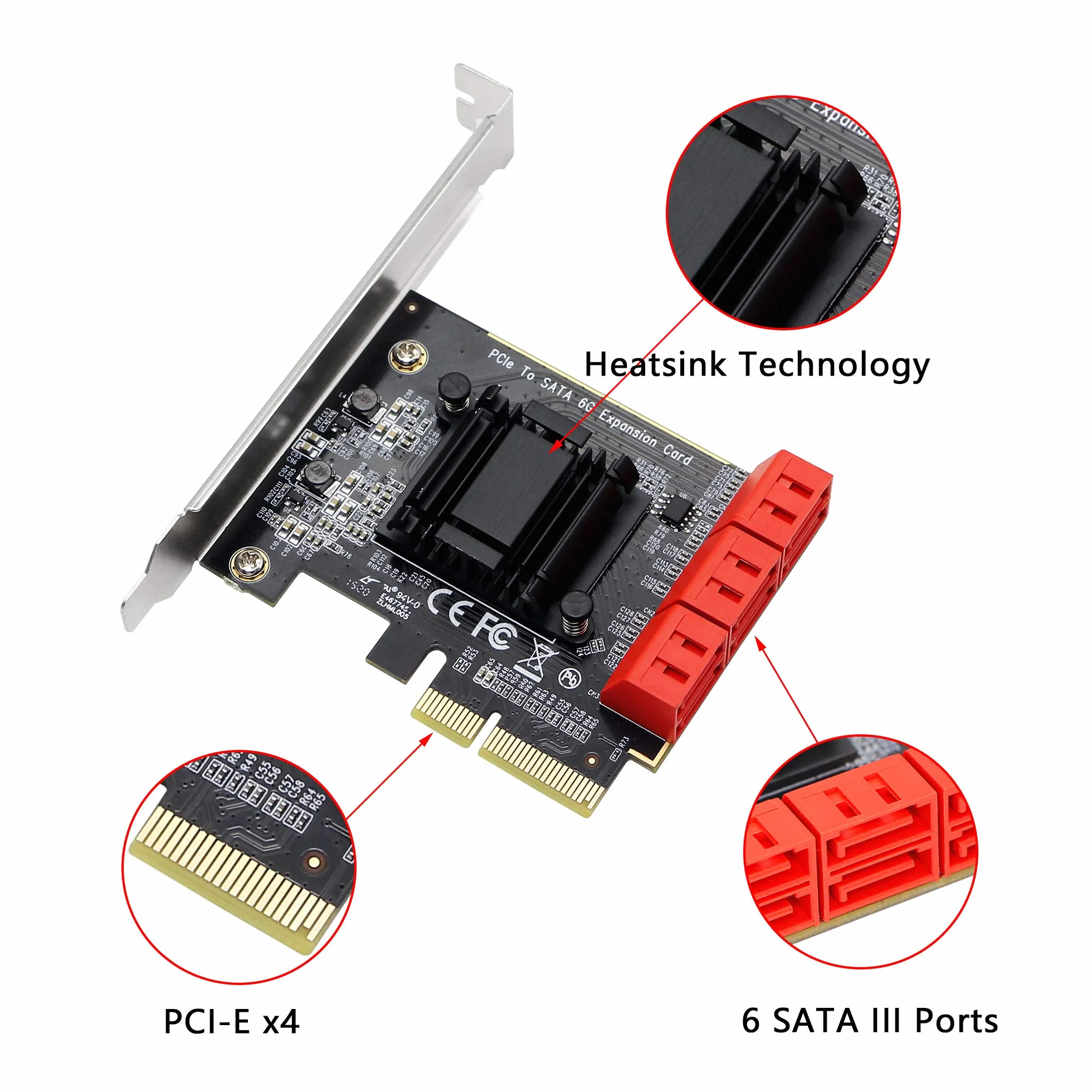 CERRXIAN Scheda adattatore PCIE X4 a 6 SATA 3.0, per avvio disco di sistema, supporta modalità RAID1, AHCI, SPAN, RAIDO4 (contiene 6 cavi SATA)