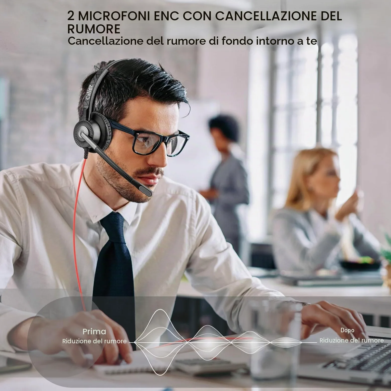Callez Cuffie USB con Microfono Doppio ENC Cancellazione del Rumore per PC | Cuffie PC Stereo Auricolari Computer con Pulsante Teams per Teams Zoom Lavoro Ufficio Videoconferenze Call Center Business