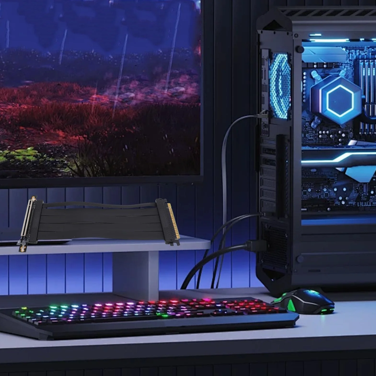 PCIE 5.0 X16 Cavo di Riser 20 Cm 128gbps 90 ° Estensione GPU Angolare a Destra per RTX 4090/Ti, Adattatore Schermato Flessibile All'indietro con Protezione del Cavo (nero)