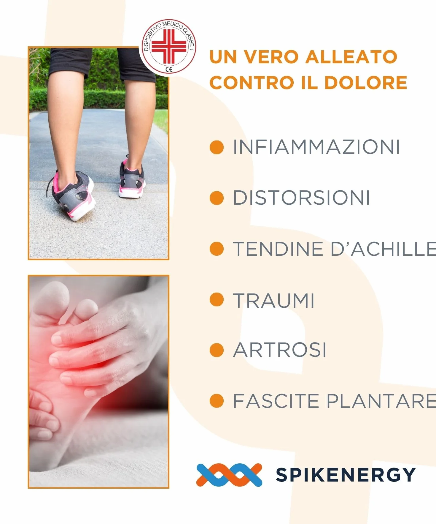 Cavigliera Ortopedica Elettro Magnetoterapia Spikenergy Fascia Elastica Caviglia Distorsione Fascite Plantare Dispositivo Medico Made in Italy