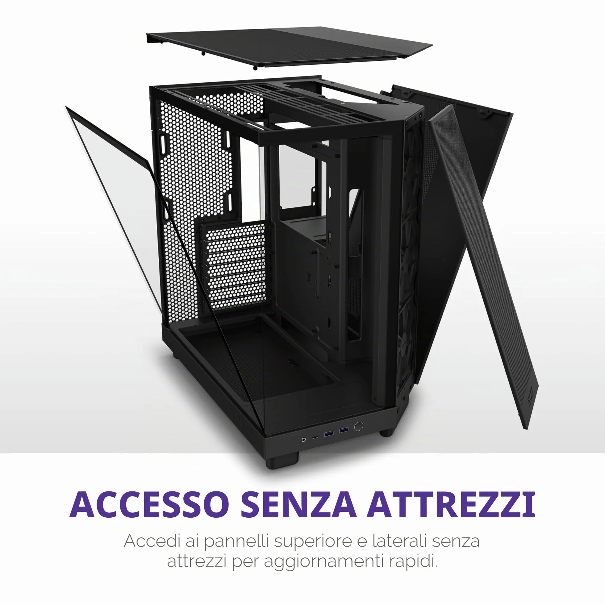 NZXT H6 Flow, CC-H61FB-01, Case Mid-Tower Compatto a Doppia Camera con Flusso d'Aria, Pannelli in Vetro Panoramico, Flusso d'Aria ad Alte Prestazioni, Include 3 Ventole da 120 mm, Nero