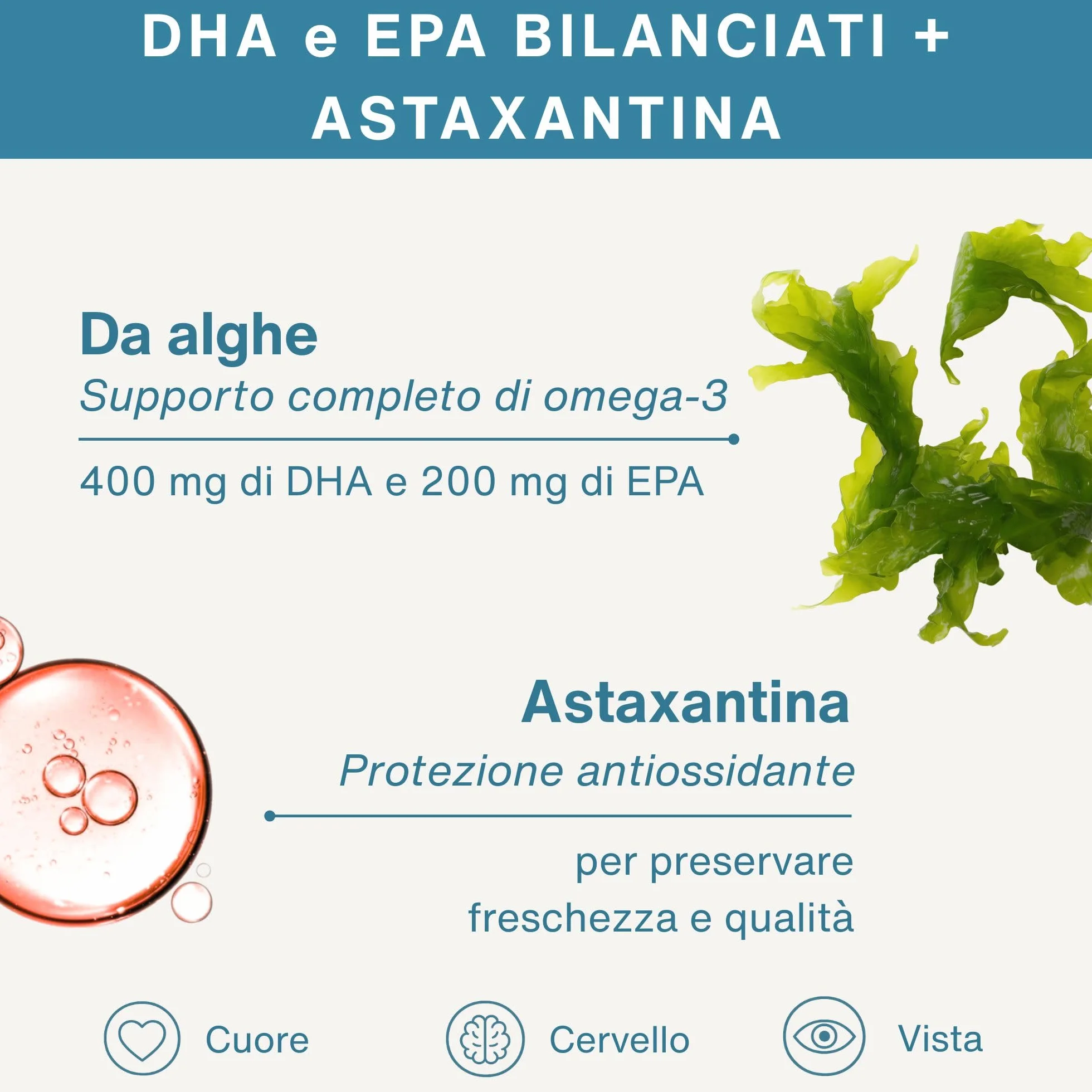 Igennus Omega 3 Vegano in Trigliceridi Naturali con Astaxantina, Olio di Alghe DHA EPA, 1344 mg, 180 Capsule