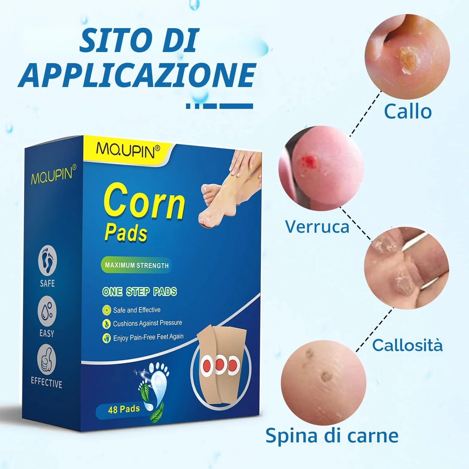 MQUPIN 48 cerotti per rimozione del mais, verruche e calli, sollievo dal dolore, cura dei piedi