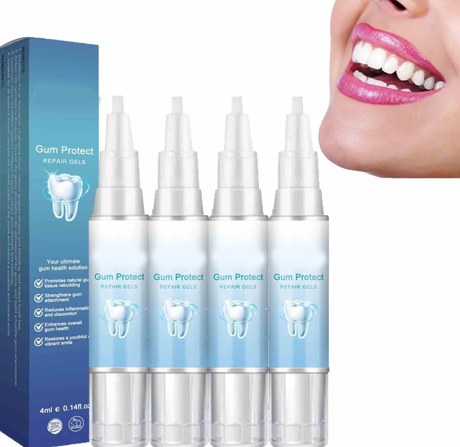 Neslemy Gum Shield Therapy Gel 4-Pack, Gel Terapeutico per Gengive e Sbiancamento Dentale, Penna Sbiancante Istantanea con Olio