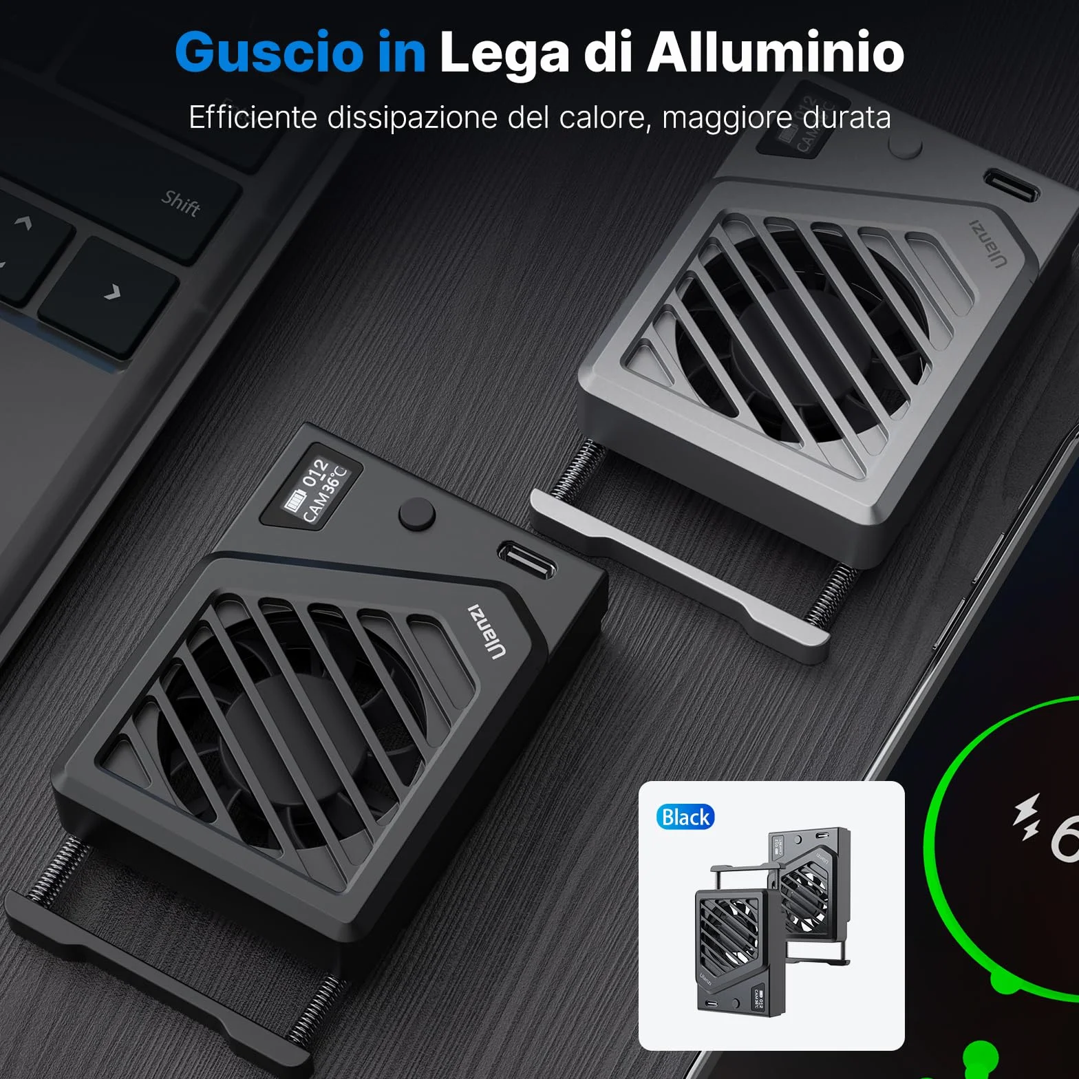 ULANZI CA25 Ventola di Raffreddamento per Fotocamera con Fissazione Molleggiato, Sistema di Cooling Fan per Fotocamera, Monitoraggio in tempo reale, Compatibile con Sony/Canon/FUJIFILM/Nikon