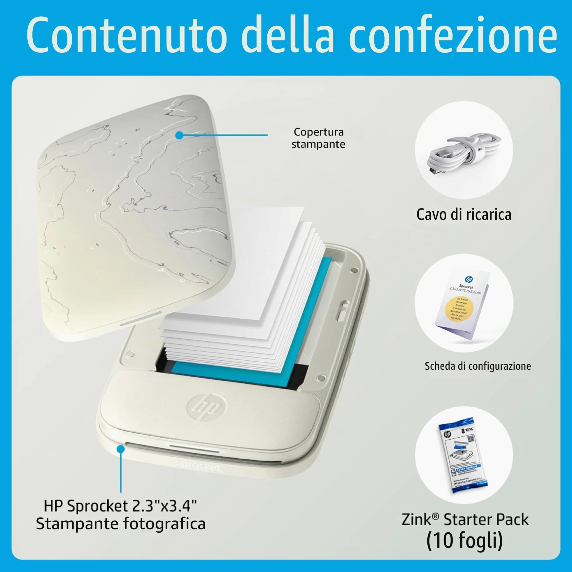 HP Sprocket Select Stampante fotografica istantanea portatile, 2,3 x 3,4 pollici, per dispositivi Android e iOS, colore: Bianco/eclisse