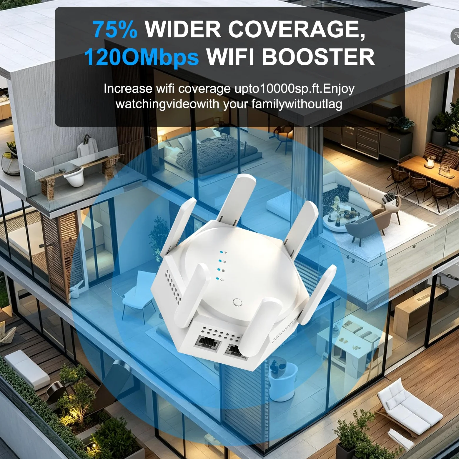 OBEST Ripetitore di Segnale WiFi, 1200 Mbit/s Dual-band con 6 Antenne | 5 GHz/2.4 GHz Amplificatore WiFi, LAN Gigabit, Modalità AP, Compatibile con Numerosi Router WiFi, Ideale per Casa e l'ufficio