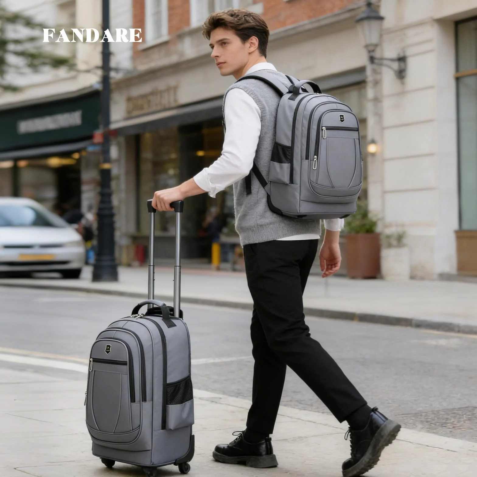 FANDARE 35L Trolley Zaino 2-in-1 per PC 15.6 pollici con Ruote, Borsa da Viaggio e Ufficio