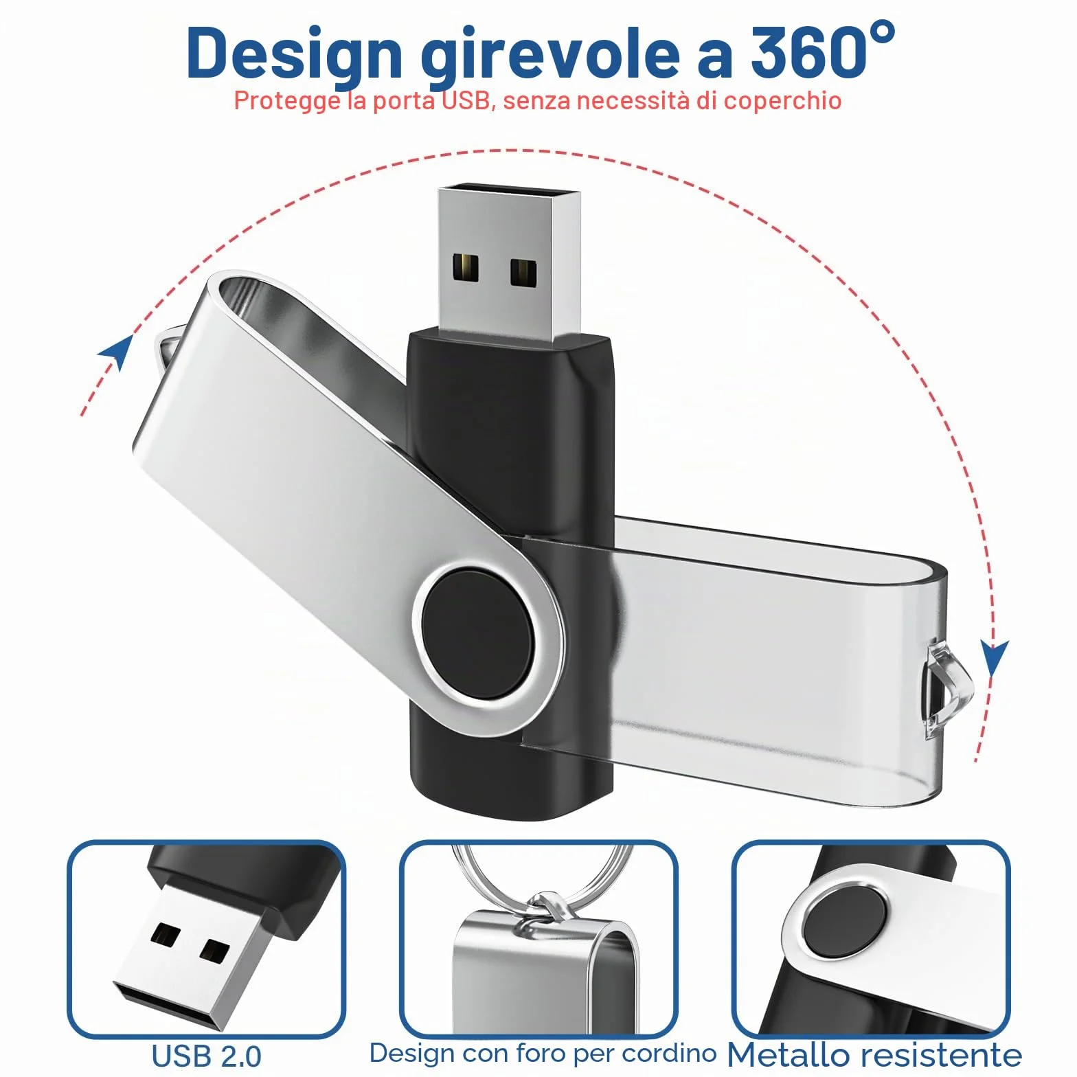 WOOOLKEN Chiavetta USB 8GB 10 Pezzi USB 2.0 Pen Drive Girevole Nero