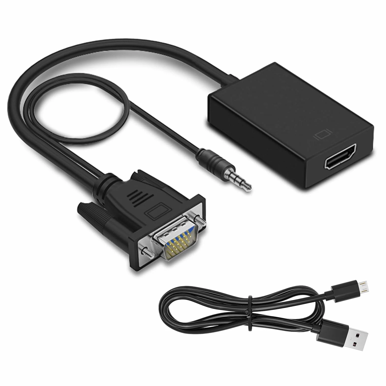 Adattatore da VGA a HDMI, 1080P Convertitore VGA to HDMI, Connettore VGA Maschio a HDMI Femmina con Audio, Adattatore VGA to HDMI per PC, Laptop a Monitor, TV, Include Cavo Audio e USB