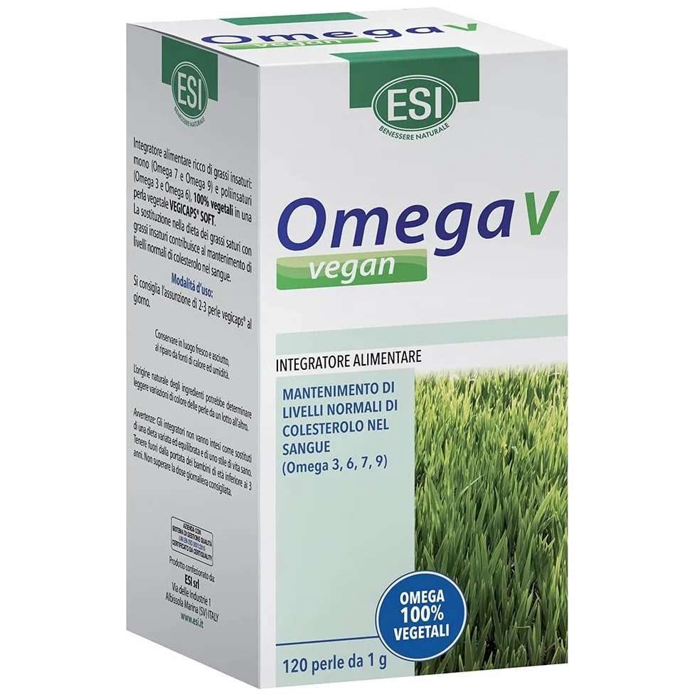 ESI Omega V Vegan Integratore Alimentare Omega 3 6 7 9 Olio di Semi di Lino 120 Perle