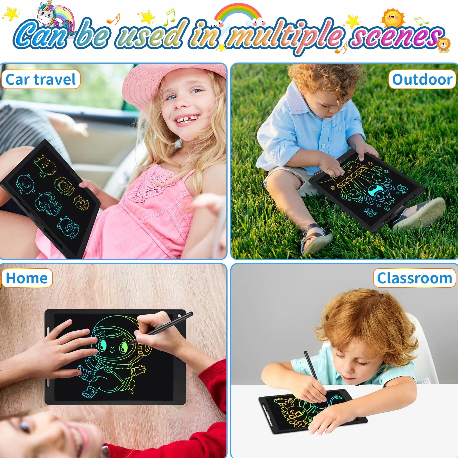 Tavoletta Grafica LCD 13 Pollici per Bambini con Schermo Scrittura, Pulsante Elimina e Blocco - Nero