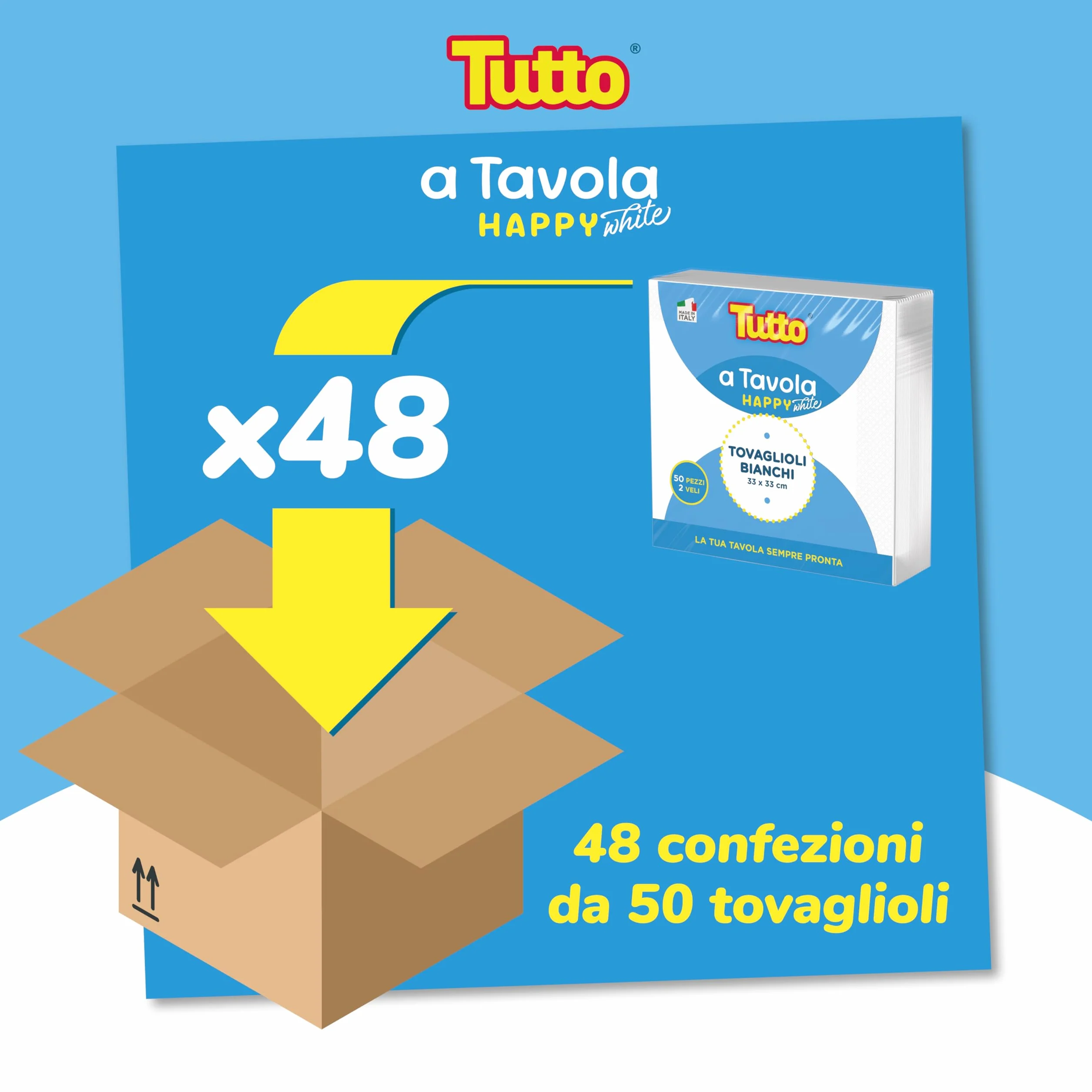 Tovaglioli in Cellulosa Doppio Velo 48 Confezioni 2400 Pezzi Bianco TUTTO A TAVOLA HAPPY