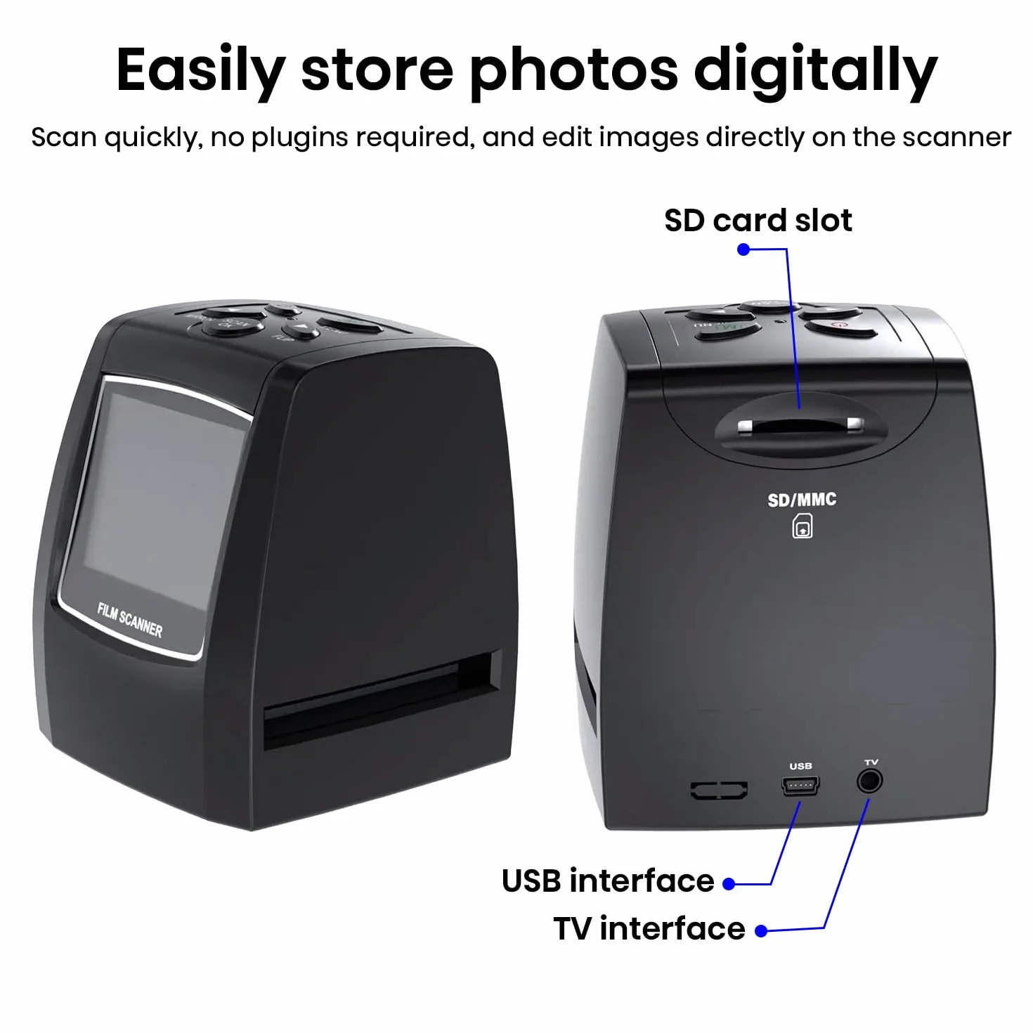 Scanner di film per 35 mm negativi e diapositive, Scanner ad alta risoluzione con 2,4" LCD, Convertitore Nessun PC e software richiesti