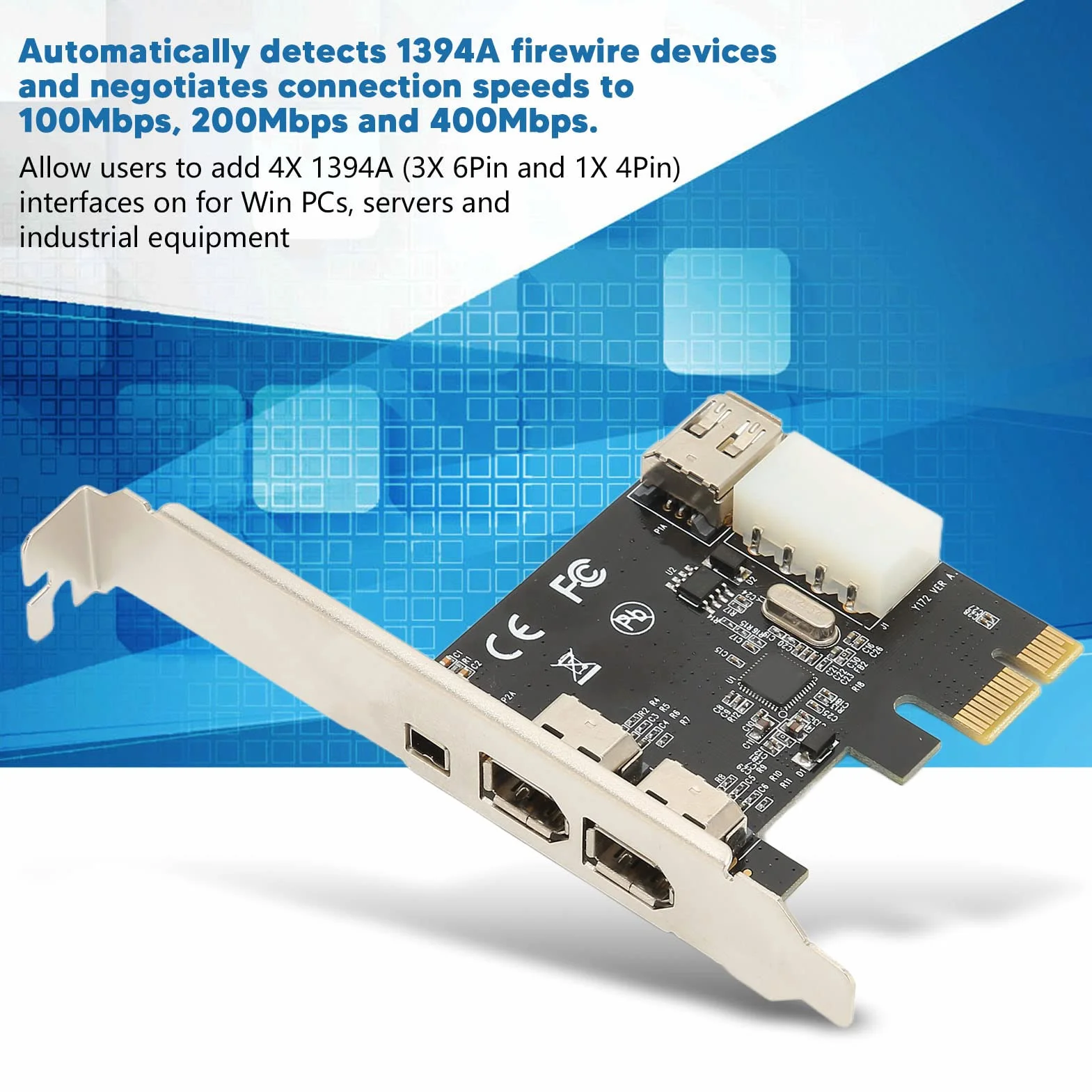 Scheda Firewire PCIE Ad Alta velocità da 2,5 Gbps da 1X a 1394A, Controller PCI Express IEEE 1394 4 Porte (3 X 6 Pin e 1 X 4 Pin), Adattatore Firewire 1394a per 7/8, per Server