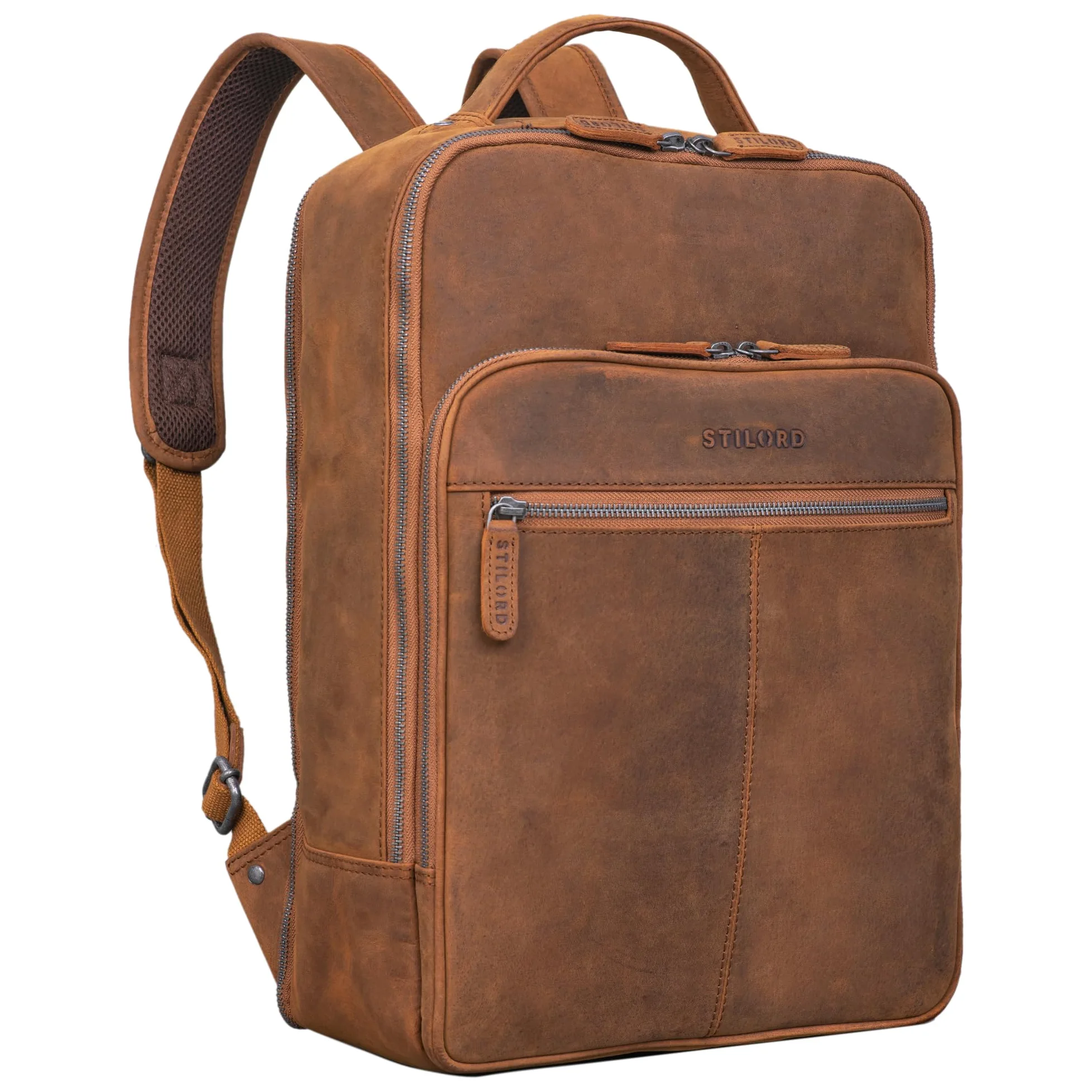 STILORD "Pietro" Zaino Business Pelle Grande Zaino per Laptop da 15,6 Pollici Backpack Vintage per Ufficio Lavoro Trolley XL in Cuoio Colore:tan marrone - scuro