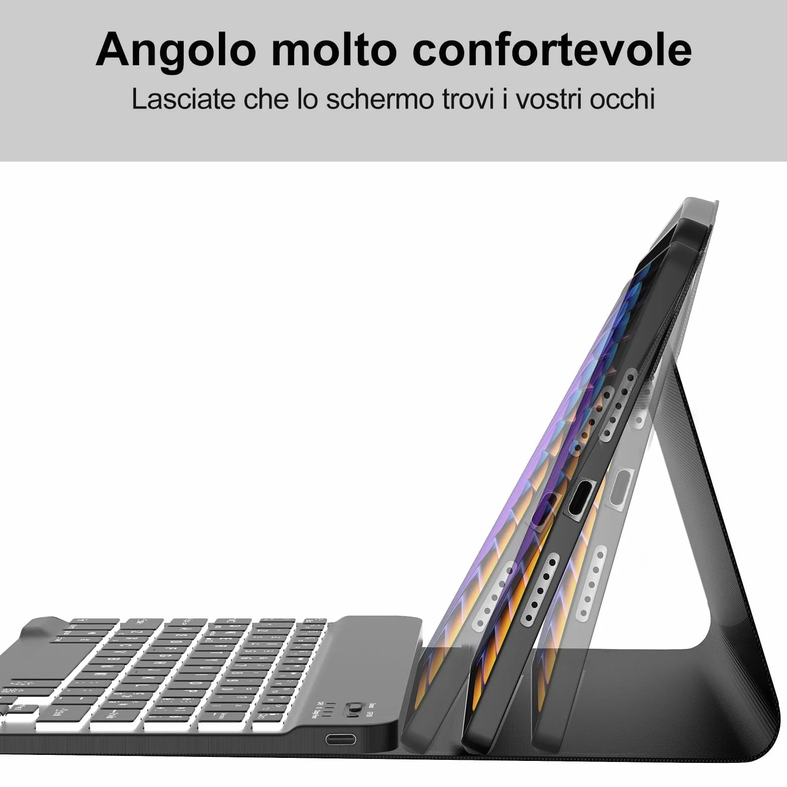 Cover con Tastiera Retroilluminata per Xiaomi Poco Pad X1, Pad 7/8/8 Pro 11.2" (2024/2025), Custodia Tablet Bluetooth 5.0, 7 Colori, Italiano, USB-C, Senza Touchpad, Nero