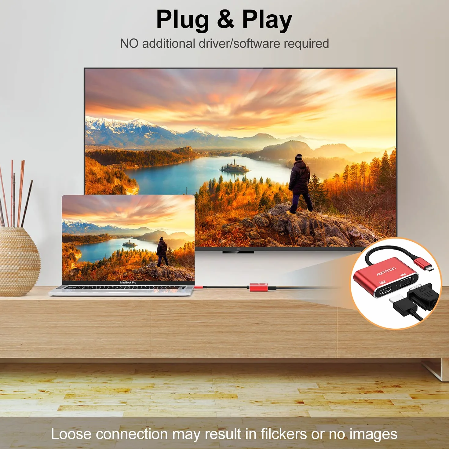 Adattatore USB C a HDMI e VGA 4K per MacBook, MacBook Air, Chromebook Pixel
