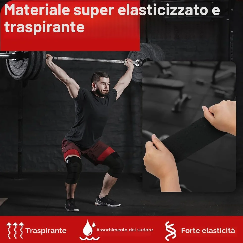 Flintronic Ginocchio Fascia Powerlifting 200cm Pesistica Fasce Elastica Bendaggio Tutore Ginocchiere Palestra Squat Allenamento Nero