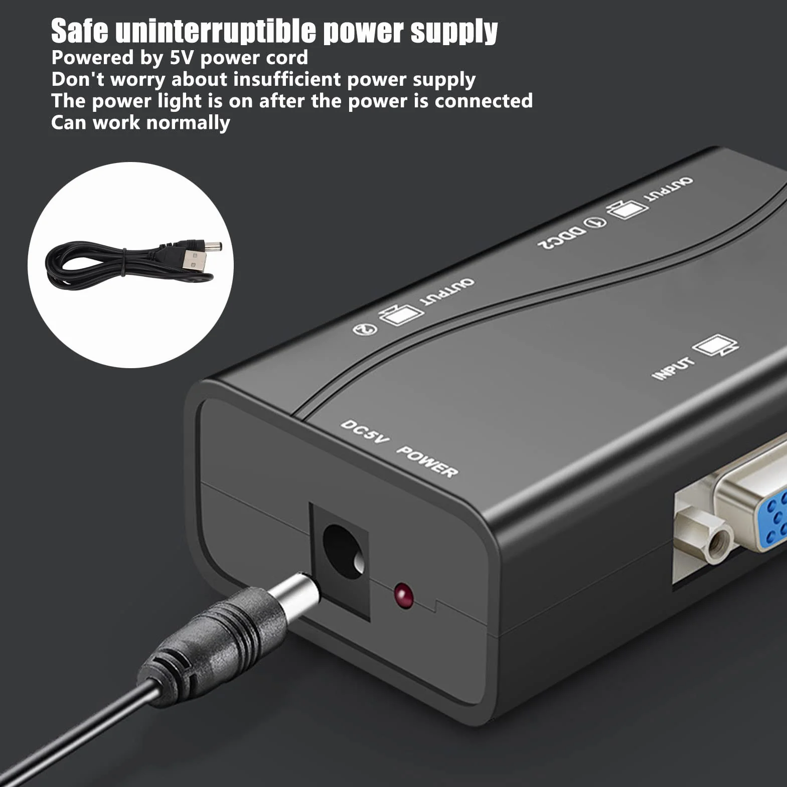 PUSOKEI Splitter VGA 1 in 2 out, Splitter Video USB 250MHZ 1080P, con Cavo USB, Plug And Play, per Duplicazione Schermo