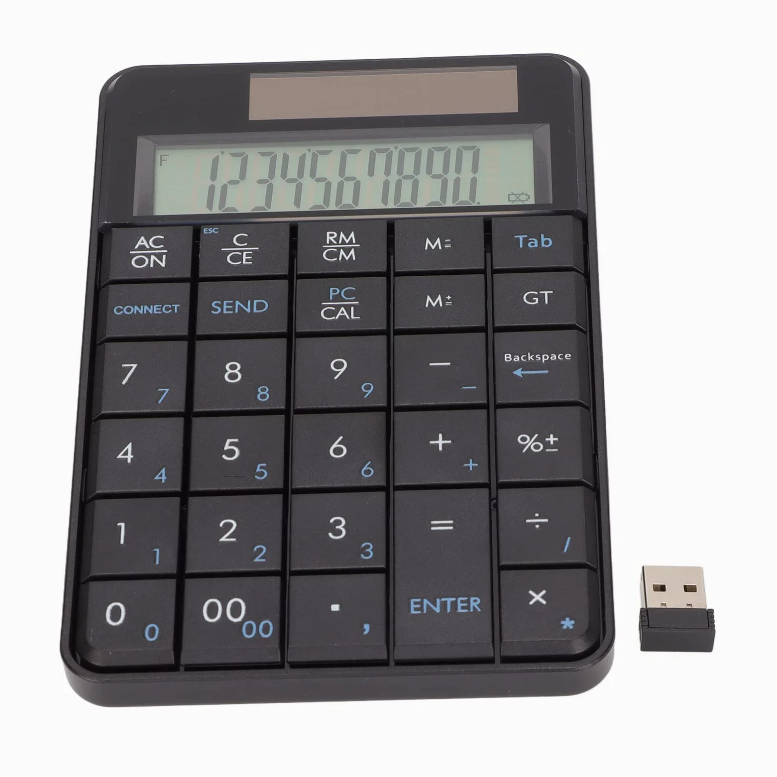 Fabater Tastierino Numerico Wireless con Calcolatrice, Tastiera Numerica da 29 Tasti da 2,4 GHz Tastierino Numerico Ergonomico USB Plug and Play Alimentato Ad Energia Solare per PC Portatile