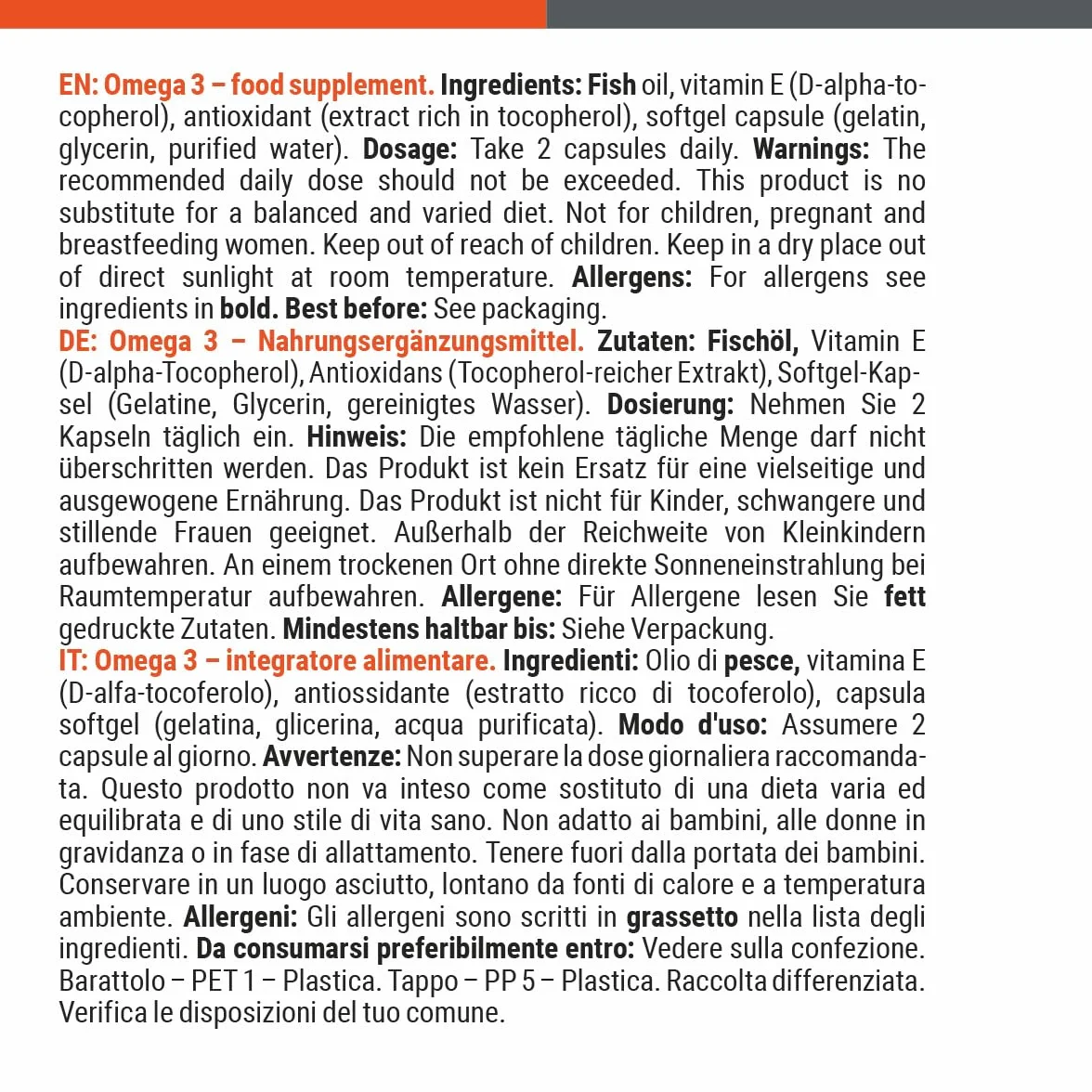 GymBeam Omega 3 Olio di Pesce Capsule, Integratore di Acidi Grassi Insaturi con EPA e DHA, 240 cps