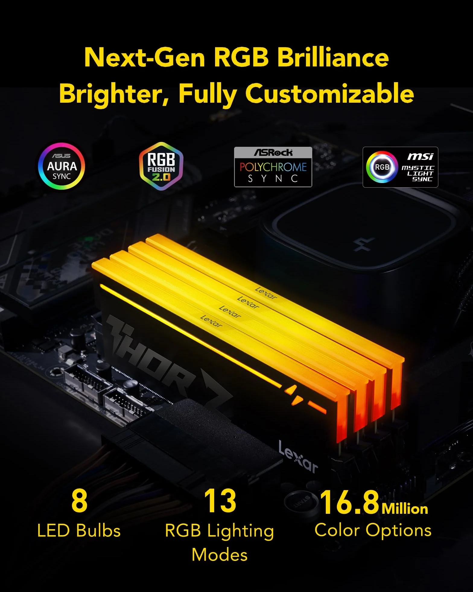 Lexar THOR Z Series RGB RAM DDR5 32GB Kit (2x16GB) 6000 MHz, Memoria Desktop PC UDIMM DRAM 288-Pin, Memoria Computer da gioco DDR5 ad alte Prestazioni Supporto Intel XMP 3.0/AMD EXPO, 1.35V