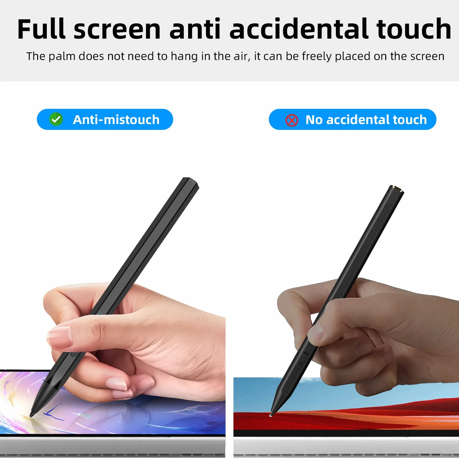 Penna stilo per Microsoft Surface Pro9/8/X/7/6/5/4/3 Surface Go 3/2/1 Surface 3/Laptop/Studio/Book 4/3/2/1 con 4096 Tilt Pressure Palm Rejection, attacco magnetico, ricaricabile, nero