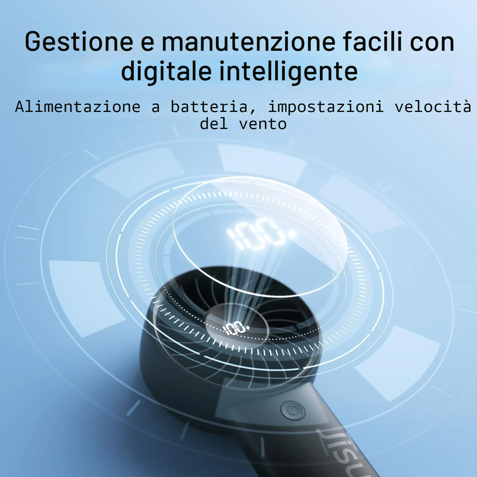 JISULIFE Mini Ventilatore Portatile da 5000 mAh, Ricaricabile USB Con Display Digitale, 5 Velocità del Vento, Ideale per Viaggi/Scuola/Ciglia - Nero