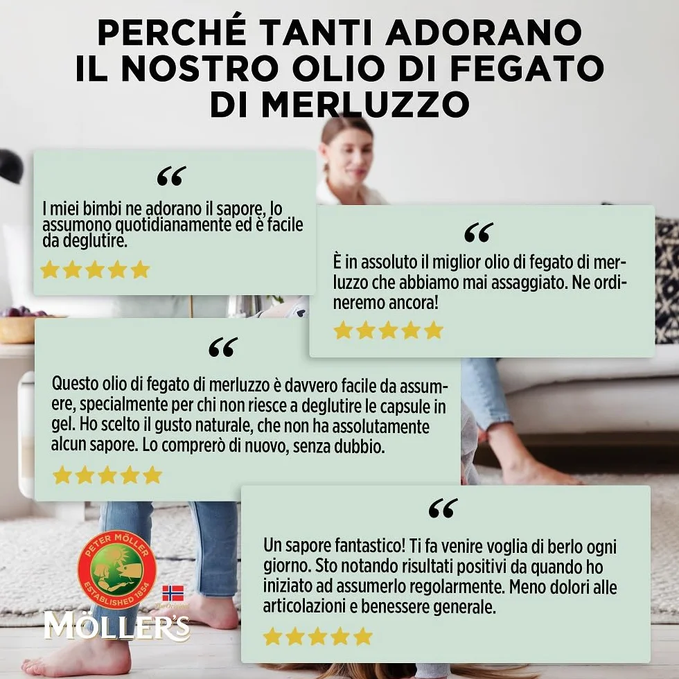 Moller's Olio di fegato di merluzzo Omega 3 500 ml Limone EPA DHA Vitamine A D E