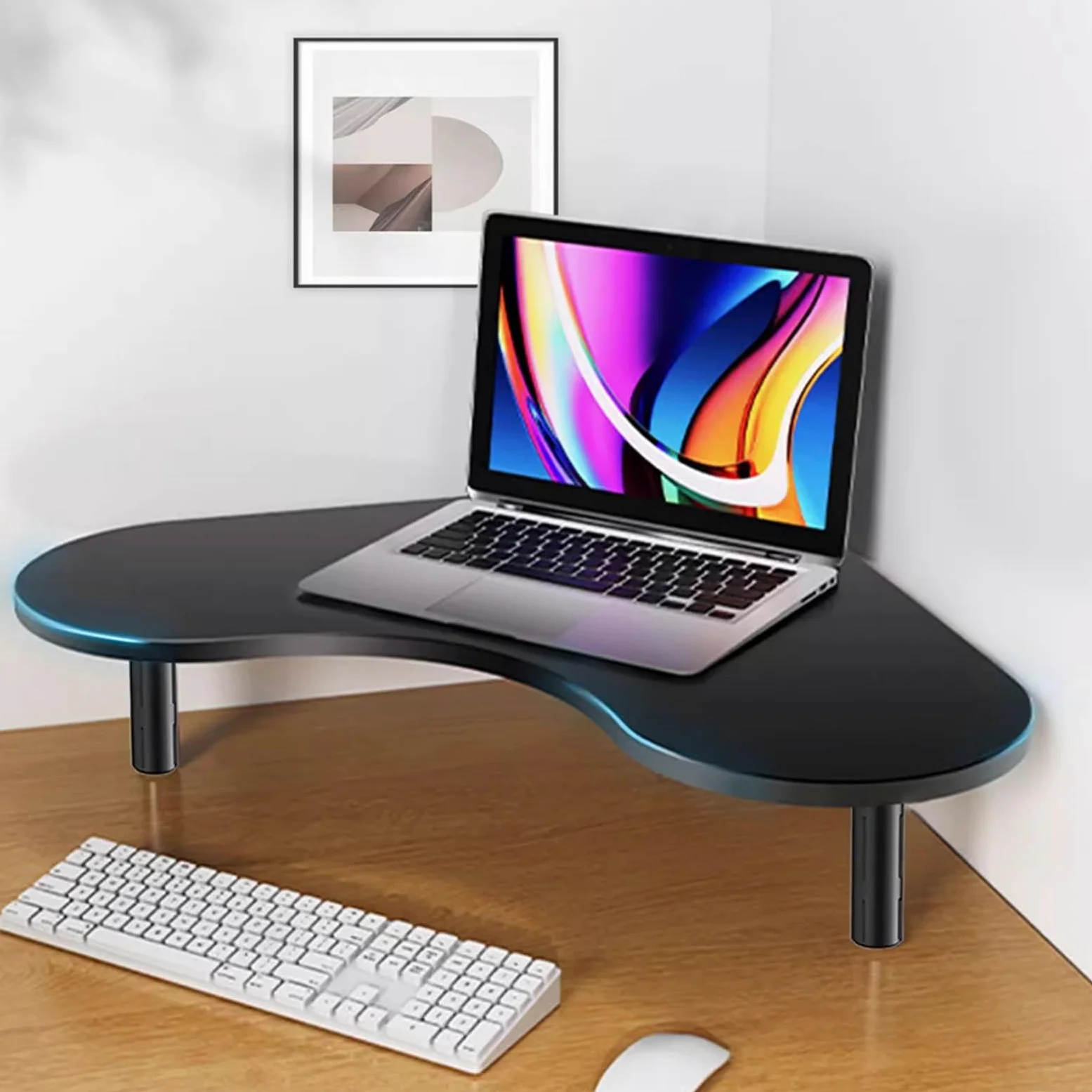 Supporto Monitor Supporto per Monitor Angolare Regolabile in Altezza, Supporto per Computer Portatile in Metallo Nero per Angolo Scrivania, Rack Organizer Ergonomico per Scrivania da Ufficio(Black)