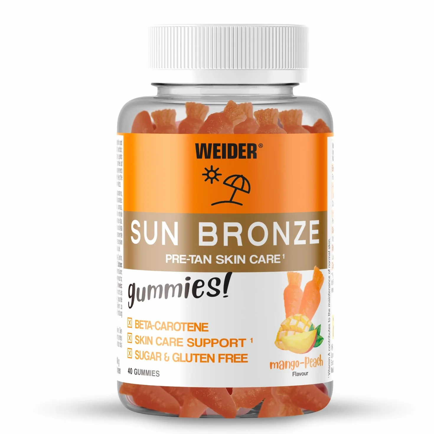 Weider Sun Bronze Gummies 40 caramelle gommose beta-carotene luteina zeaxantina abbronzatura protezione pelle senza zucchero