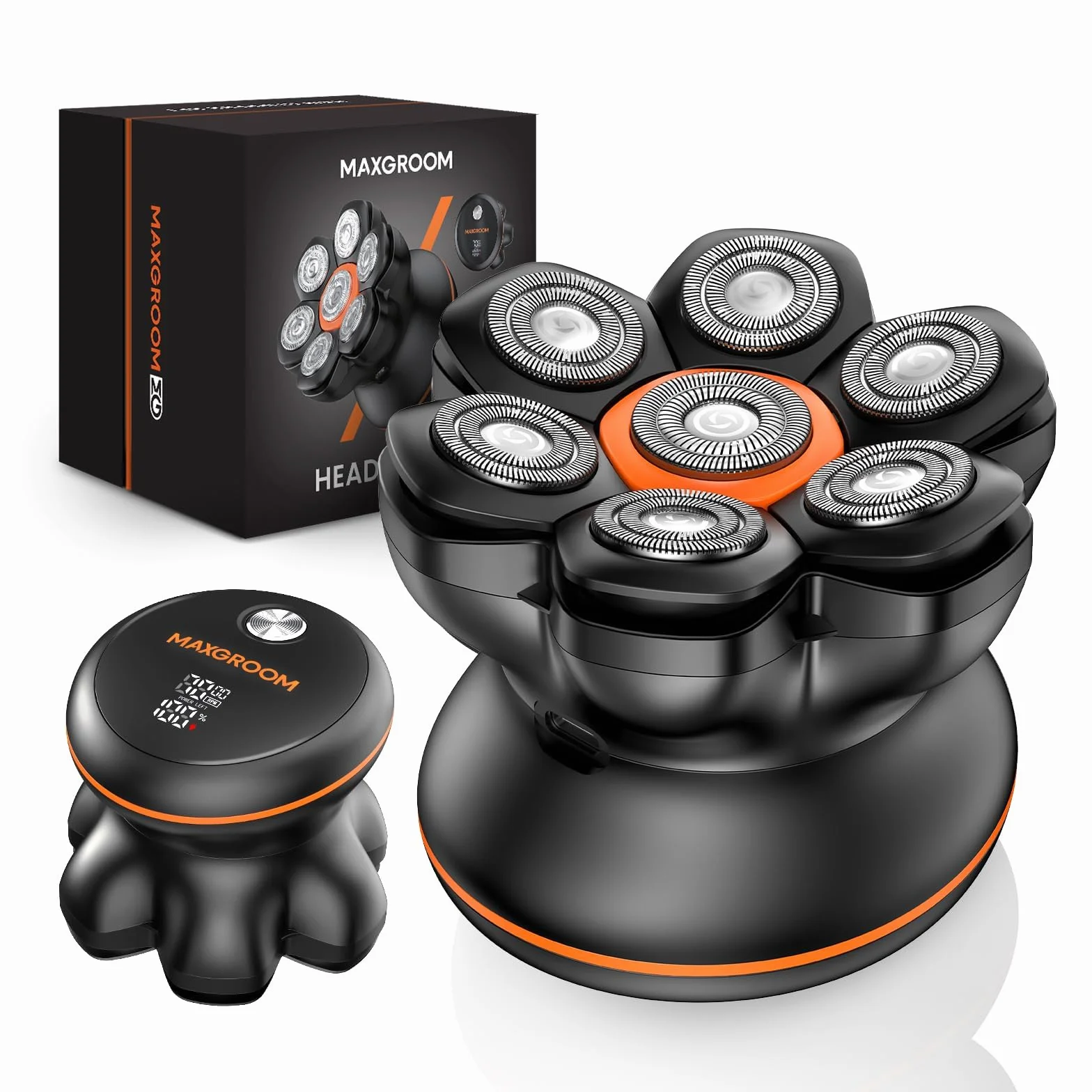 MAXGROOM 7D Rasoio Testa Calva Zero Assoluto 2 Velocità 7700&6600 Giri/Min, Rasoio Elettrico Uomo Impermeabile LED 120 Min