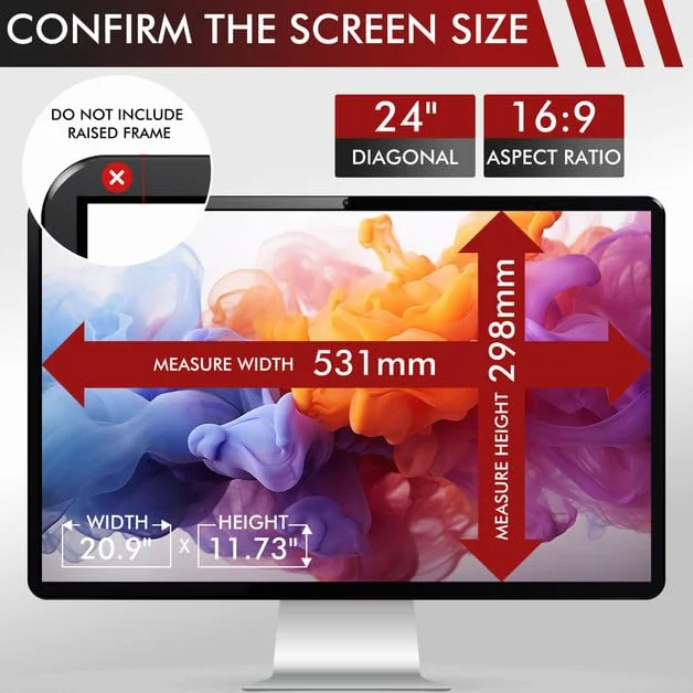 Filtro privacy per monitor da 24 pollici, pellicola protettiva per computer, protezione da sguardi indiscreti, rimovibile, anti luce blu, filtro privacy, protezione antiriflesso, 16:9 (531 x 298