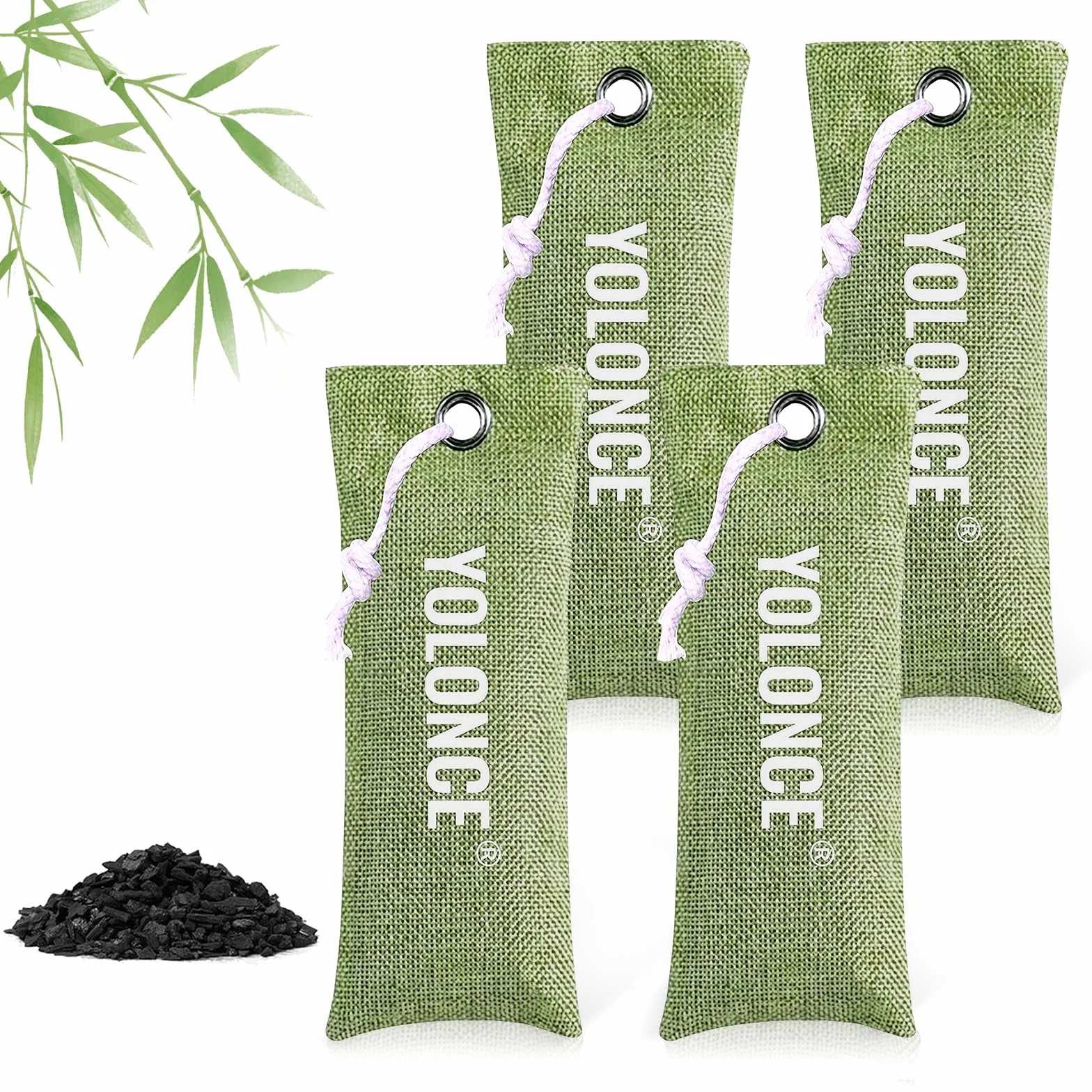 Assorbitore Di Odori Carbone Attivo 4 Pack, Sacco Deodorante Carbone Attivo Bambù per Scarpe da Ginnastica, Purificazione Aria (Verde)