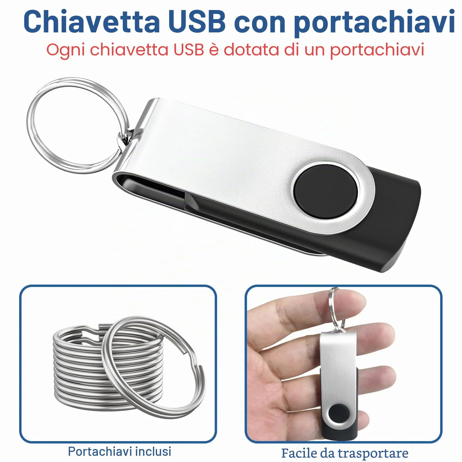 WOOOLKEN Chiavetta USB 8GB 10 Pezzi USB 2.0 Pen Drive Girevole Nero