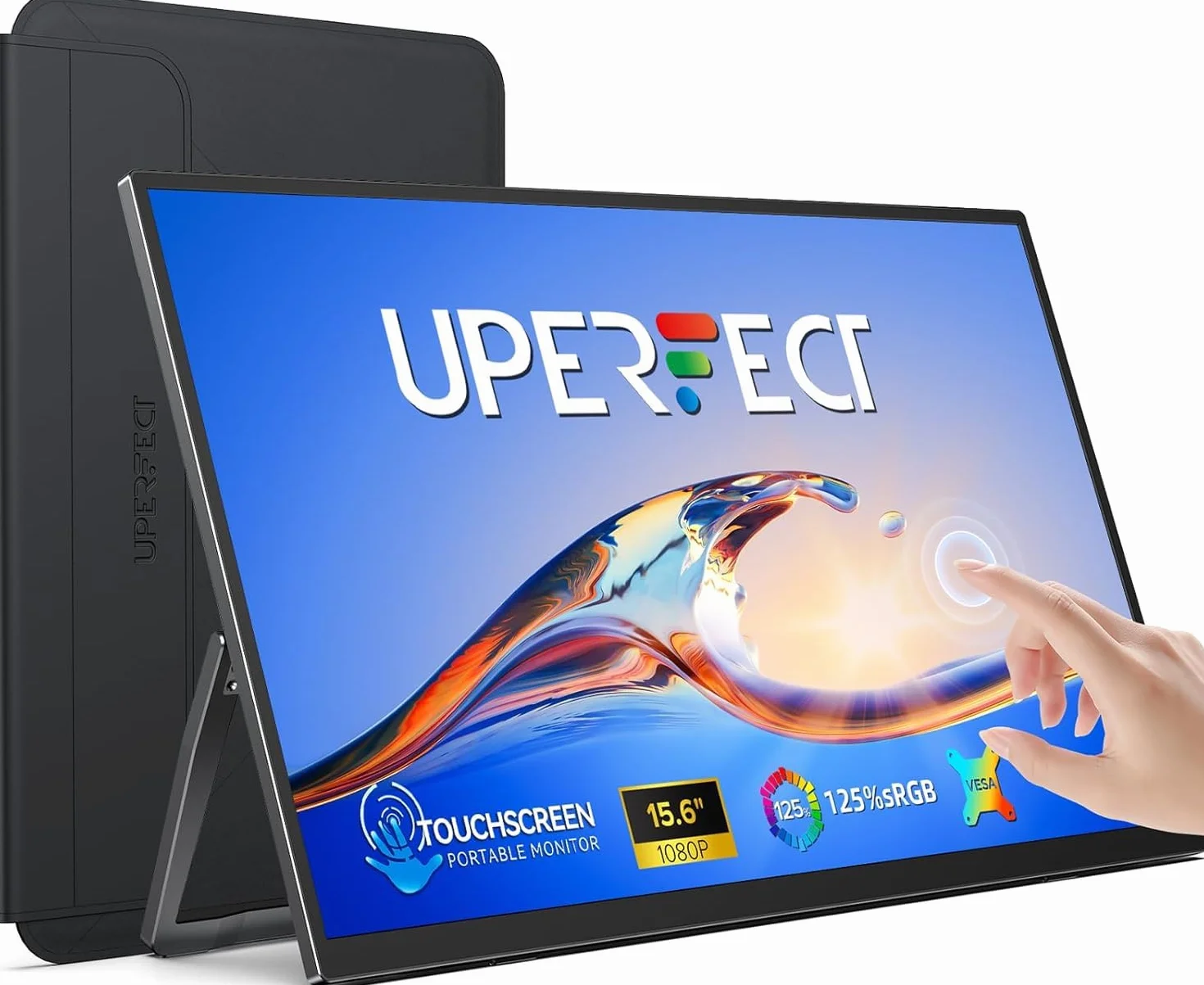 UPERFECT Monitor Portatile Touchscreen 15,6 Pollici 125% sRGB 2000:1 Sottile Schermo Dispaly IPS 1080P FHD Dual USB C Eye Care, Schermo Opaco per PC/Laptop/Fonini/Console di Gioco, Montaggio VESA