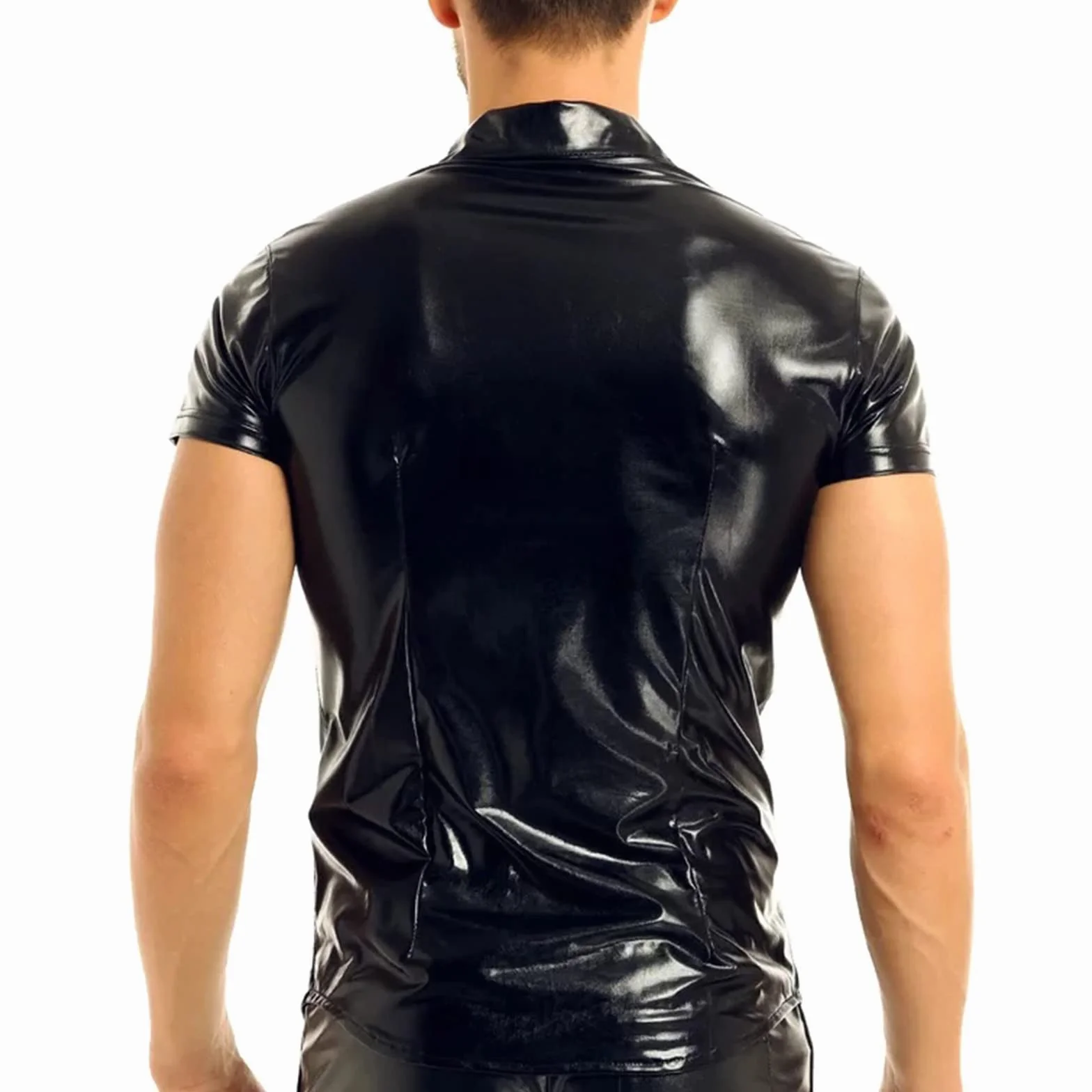 Similpelle da uomo lucido metallizzato in pelle laccata con effetto bagnato vestibilità aderente chiusura lampo
