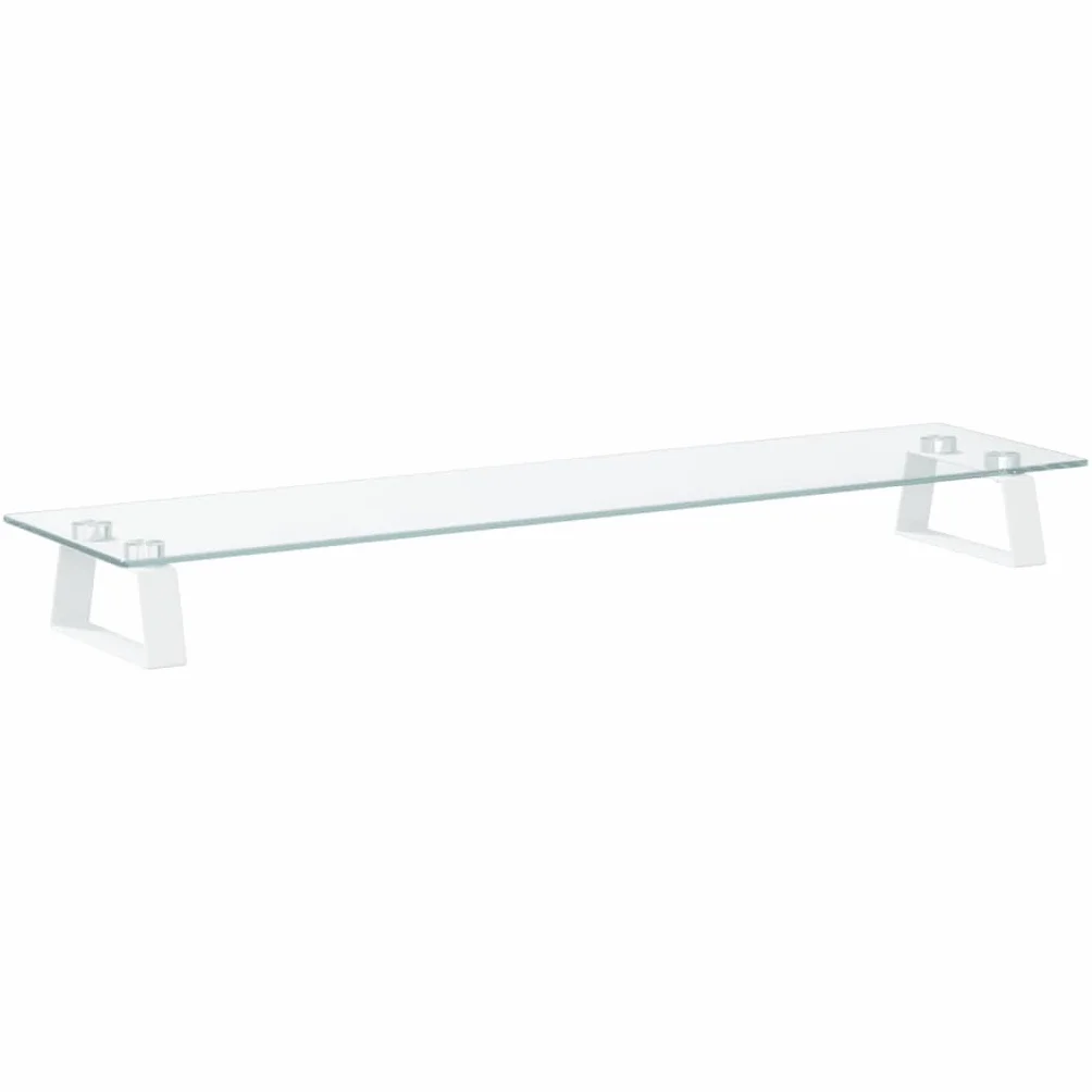 Supporto per monitor bianco in vetro temperato e metallo, 80 x 20 x 8 cm, con ripiano per tastiera e gestione dei cavi, per scrivania, home office, ufficio e posto di lavoro