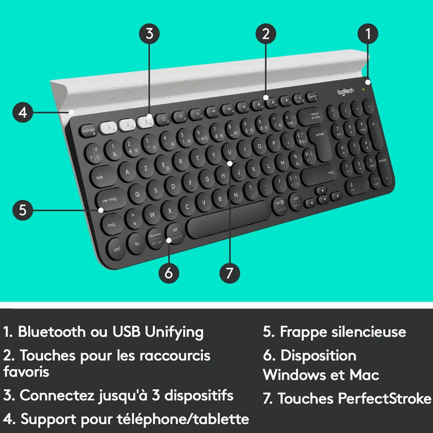 Logitech K780 Tastiera Wireless | Layout Inglese QWERTY - Grigio ‎Scuro/Bianco