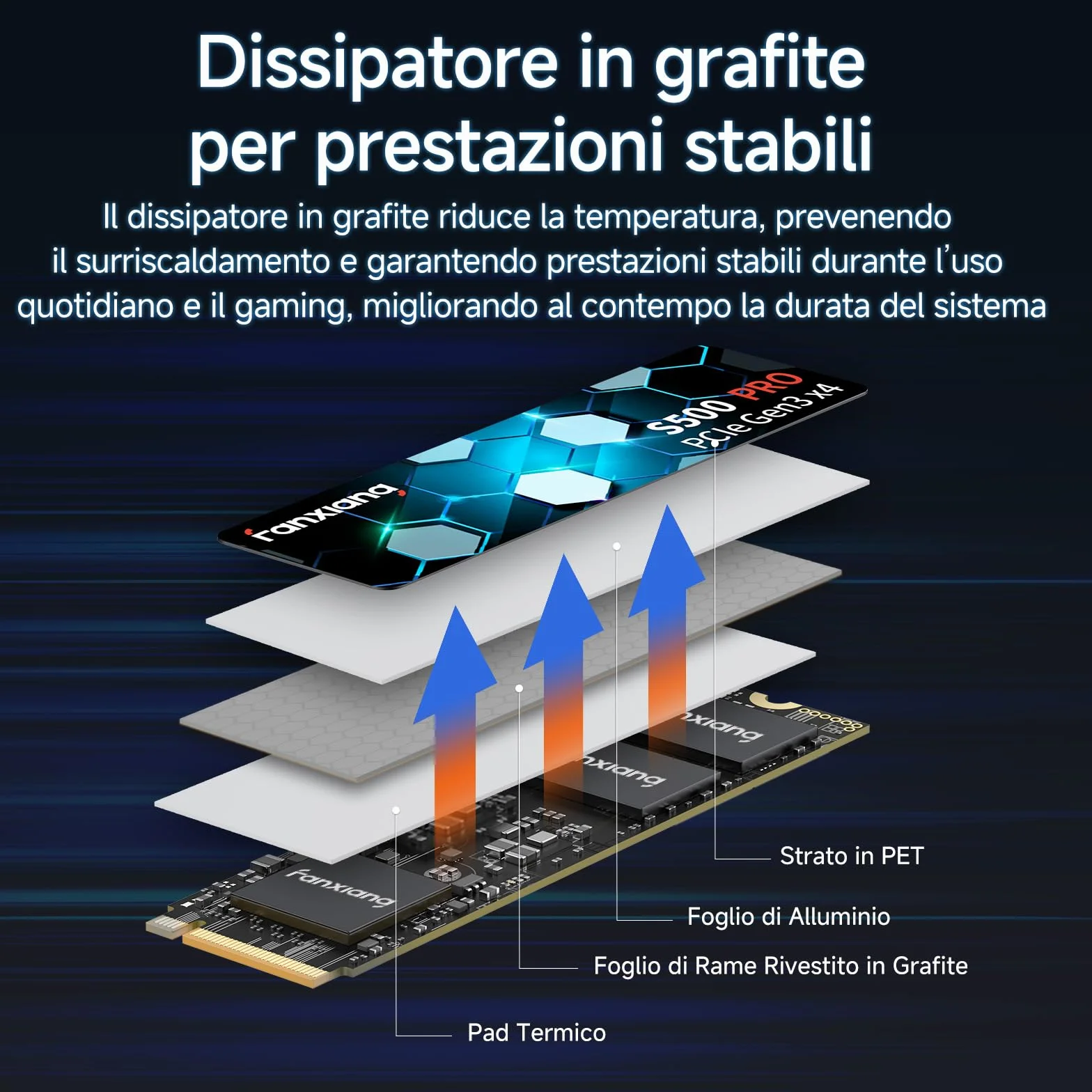 fanxiang SSD NVMe 256GB M.2 PCIe Gen3x4 2280 SSD Interno 256GB, Fino a 3000MB/s in Lettura, Compatibile con Laptops, PC, Computer Desktop (S500 Pro)